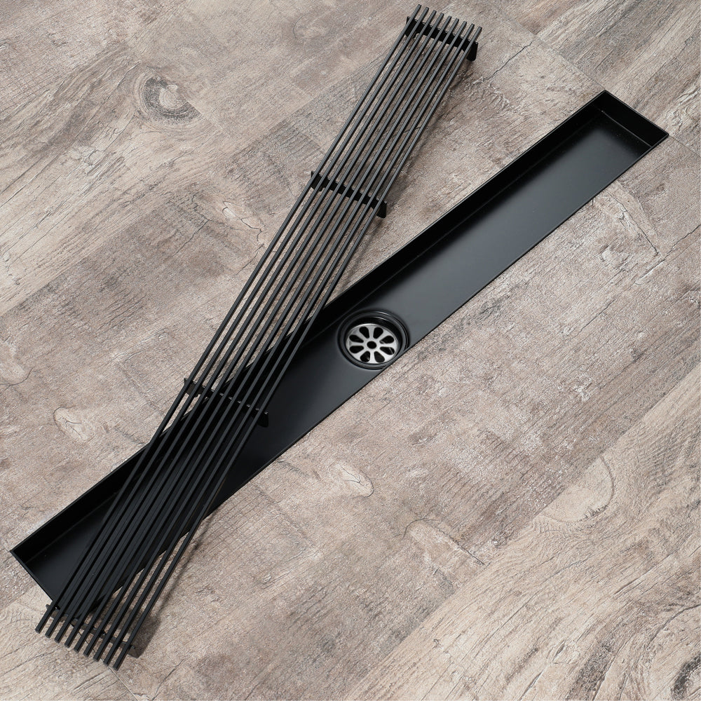 Matte Black  Linear shower drain stainless steel material 24 inch or 35.4 inch with grid cover with hair strainer and adjustment feet