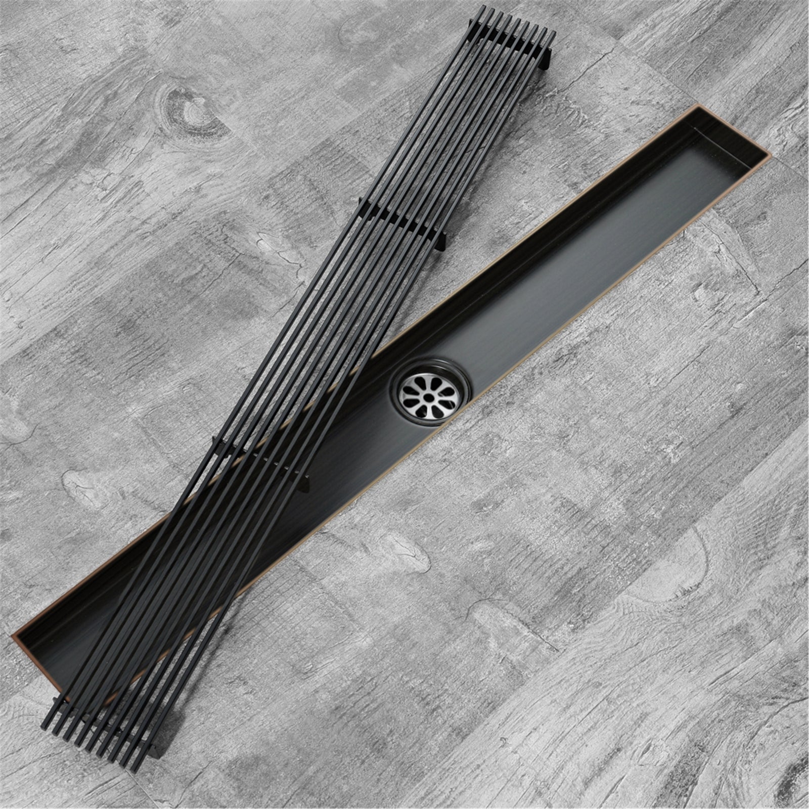 Oil Rubber Bronze Linear shower drain stainless steel material 24 inch with tile insert 2-in-1 cover with hair strainer and adjustment feet