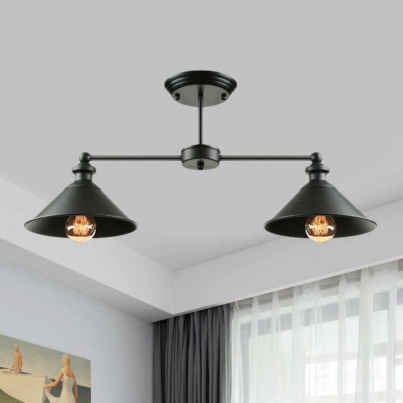 Jackson - Industrial Double Conic Semi-Flush Mount Ceiling Light (2-Light, Black)