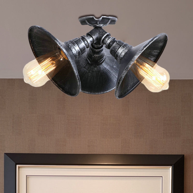 Violet Bronze/Aged Silver Ceiling Light - Wrought Iron 3-Head Semi Flush Mount