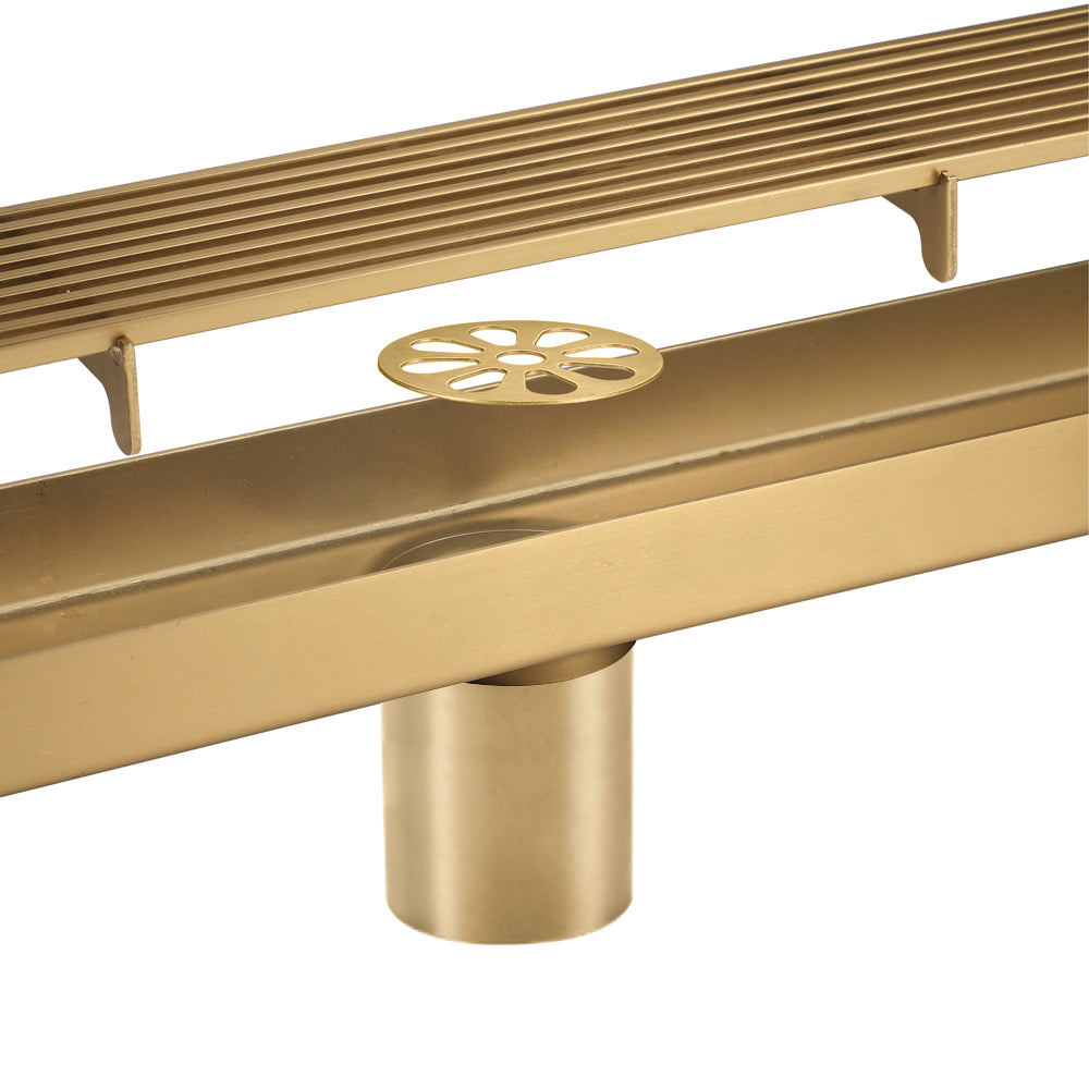 Brushed gold Linear shower drain stainless steel material 35.4 inch with grid cover with hair strainer and adjustment feet