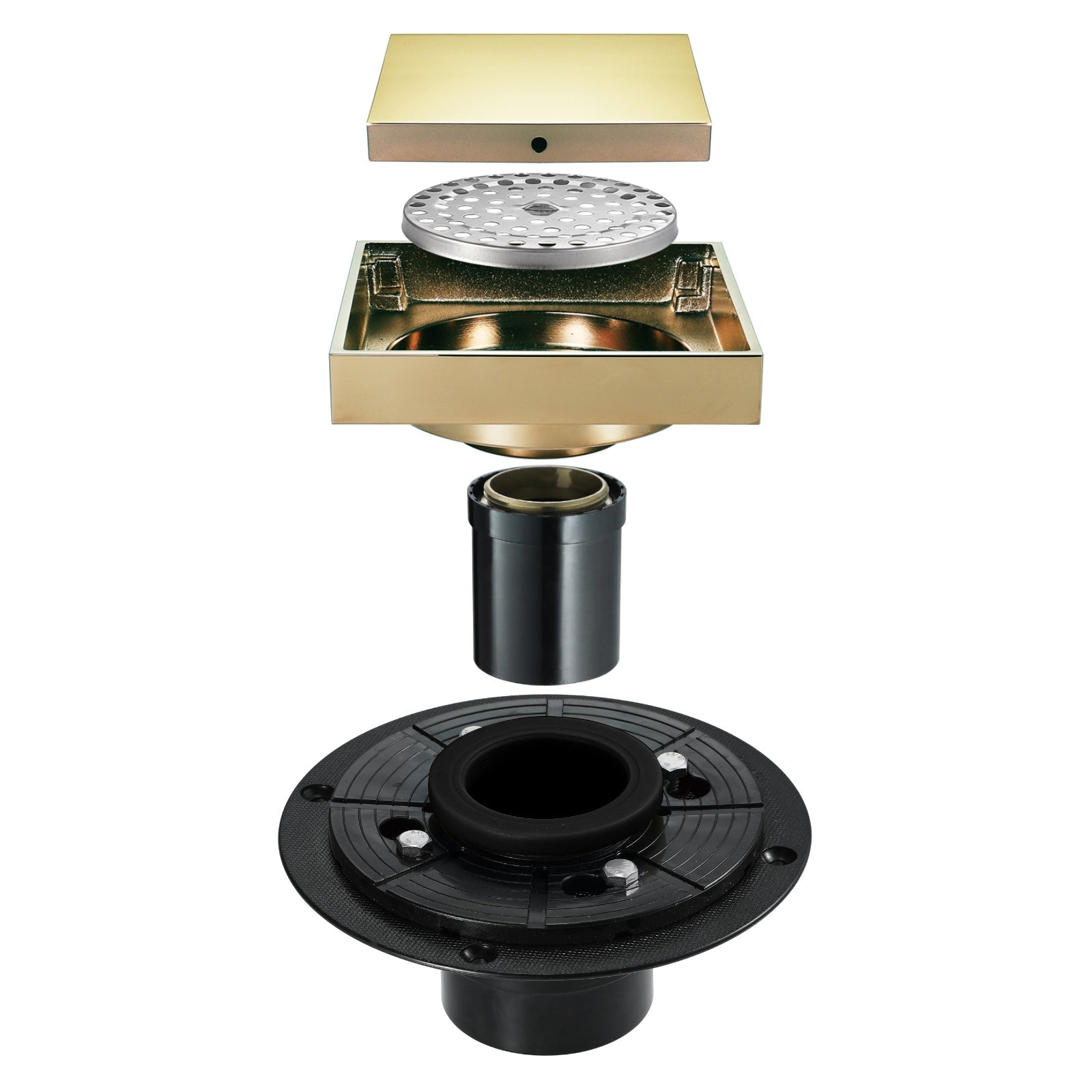 Polished Gold brass floor drain 4x4inch