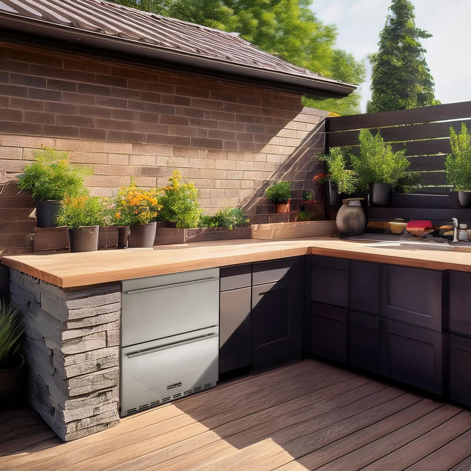 Kegco 24" Wide Built-In Stainless Steel Commercial Two-Drawer Refrigerator-Outdoor