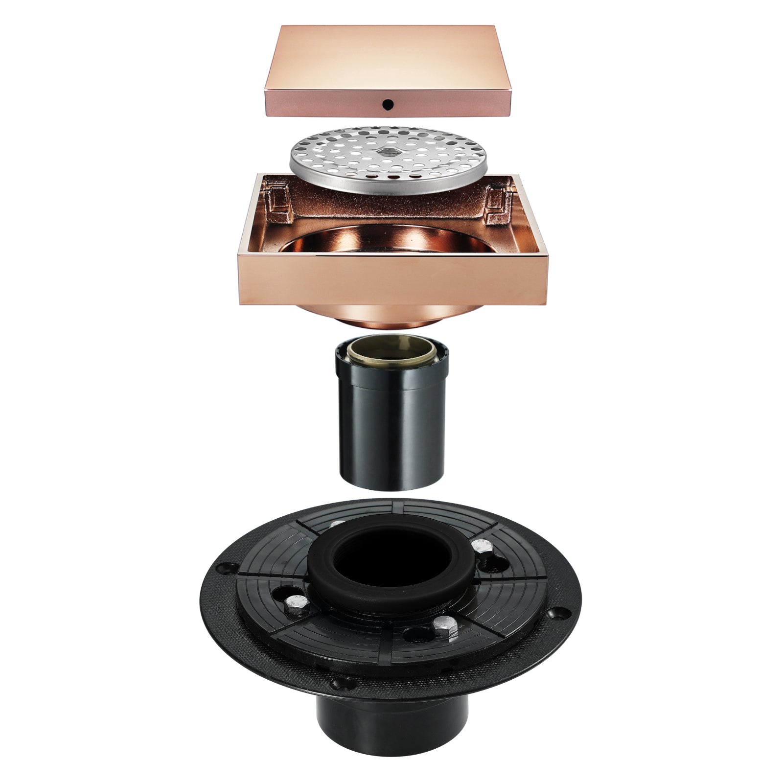 Rose Gold brass floor drain 4x4inch