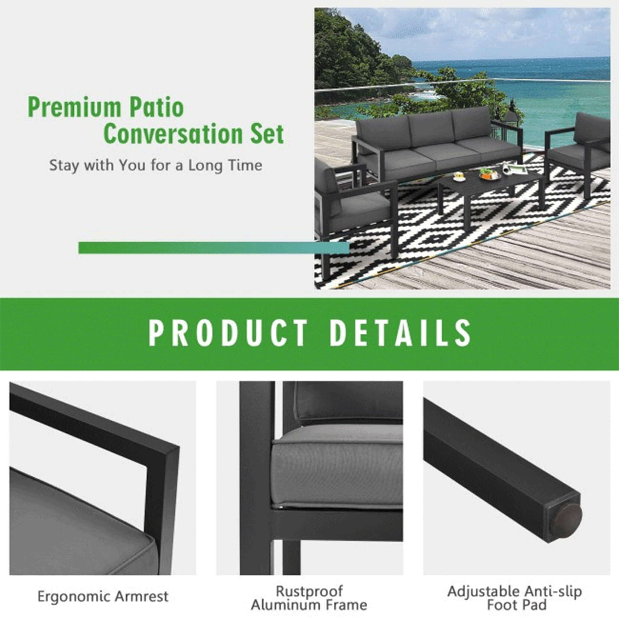 Premium Outdoor Aluminum Furniture Set For Backyard & Poolside, 4PCS (SAK73532)