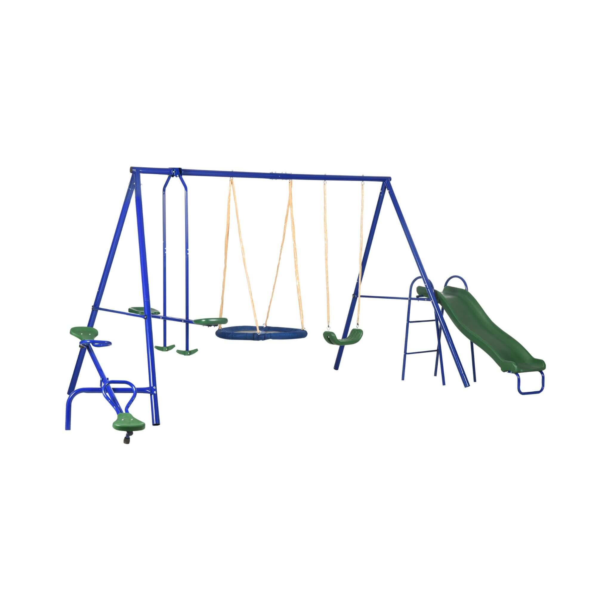 5-In-1 Heavy-Duty Outdoor A-Frame Swing Set With Saucer, Swing, Slide, Seesaw, Glider, And Swing Seat (SAK61472)