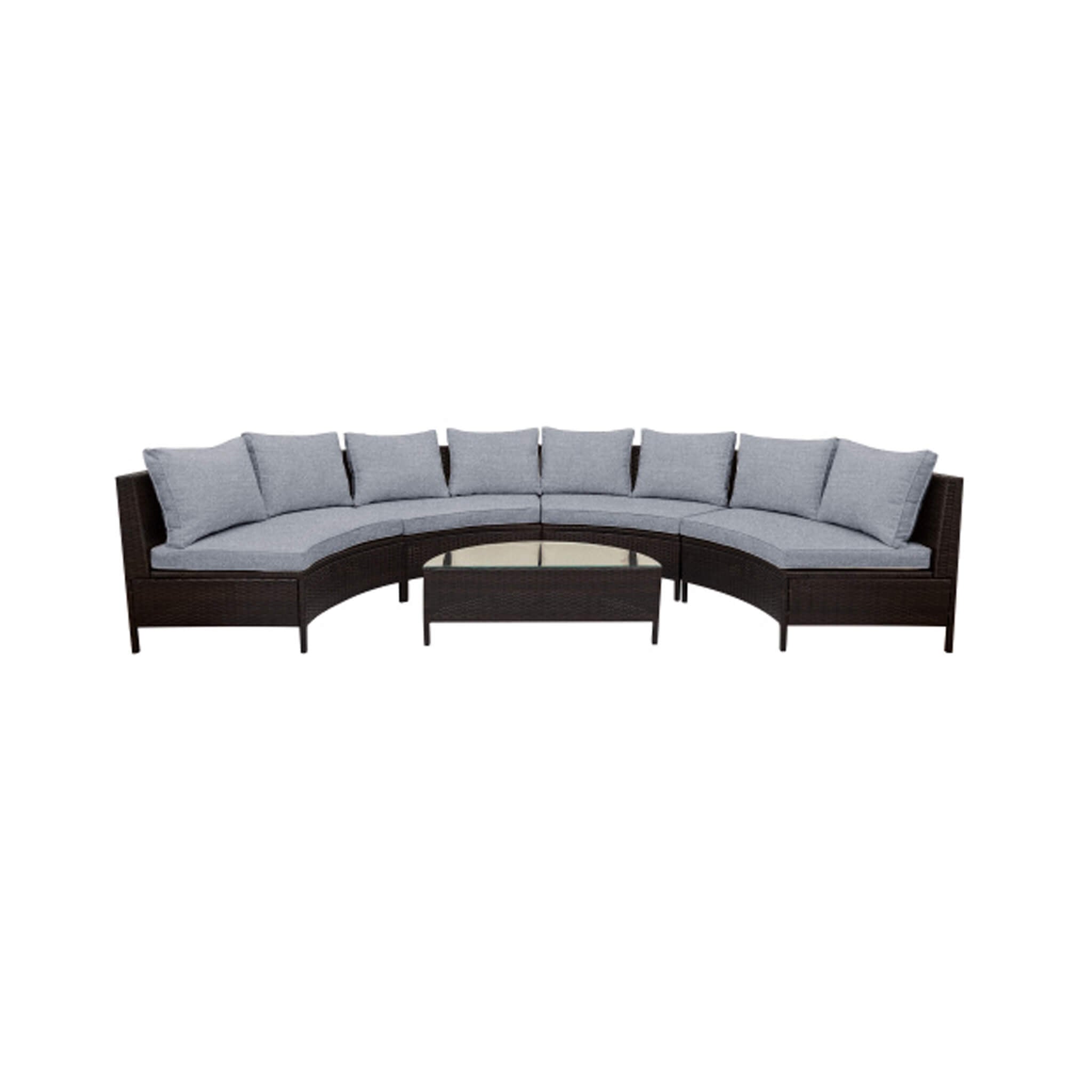 Alora Premium 5-Piece All-Weather Half-Moon Outdoor Rattan Wicker Patio Sectional Sofa Furniture Set With Tempered Glass Table (SAK32615)