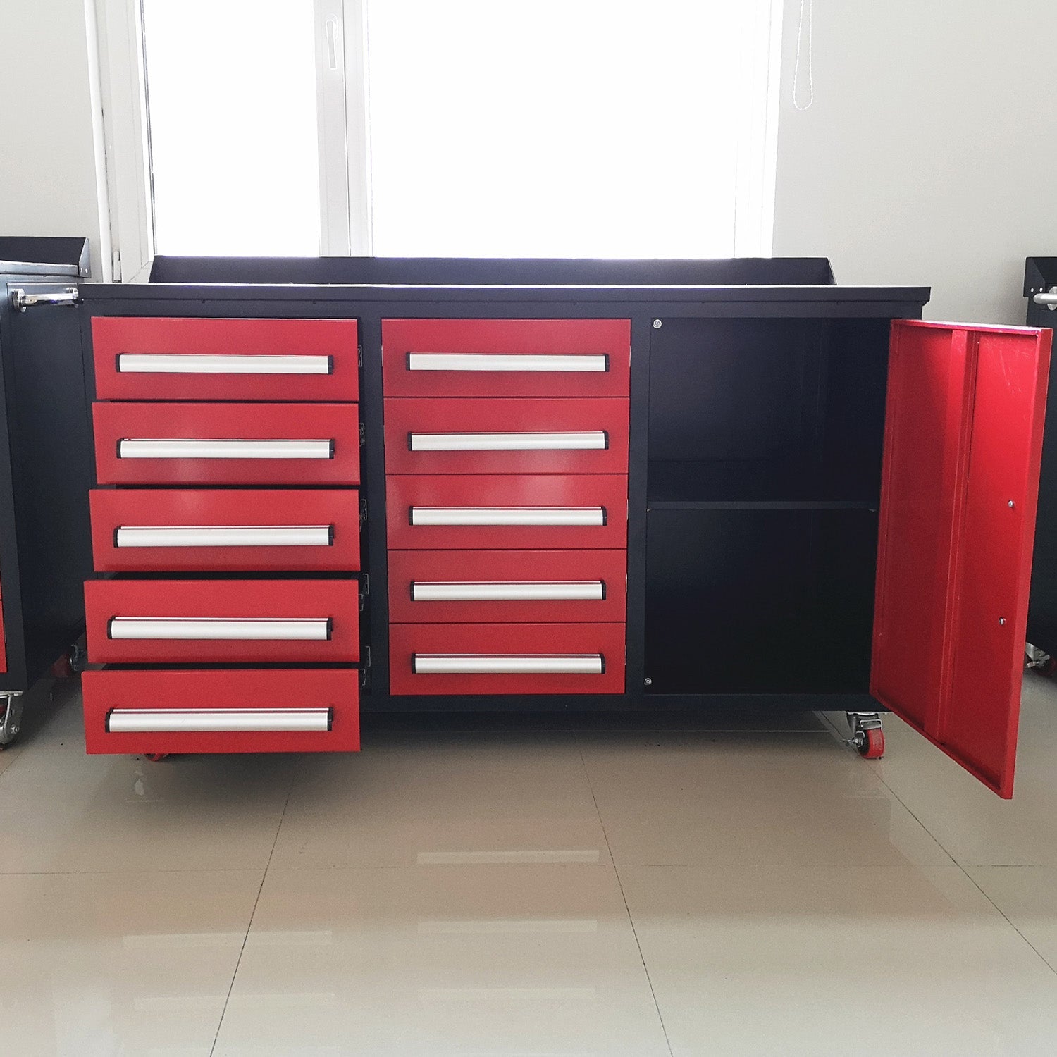 5.5ft Heavy Duty Mobile Workbench with Cabinet & 10 Drawers