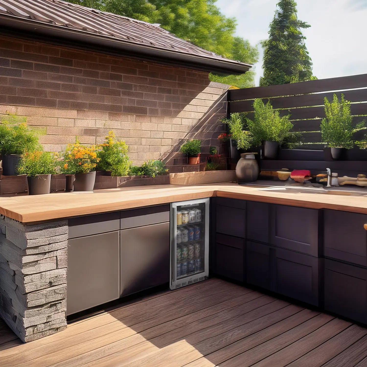 Kegco 15" Wide Outdoor Built-In Commercial Beverage Center Refrigerator- Glass Door