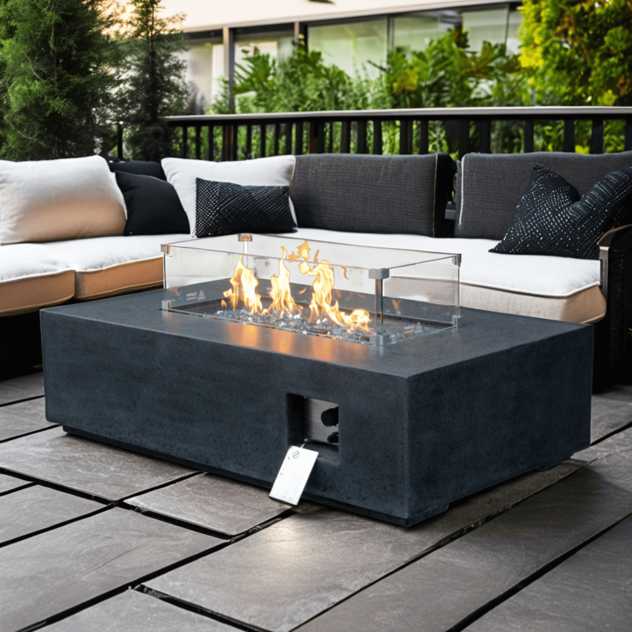 Alora 52" Outdoor Concrete Liquid Propane Rectangular Fire Pit Table (SAK84314)