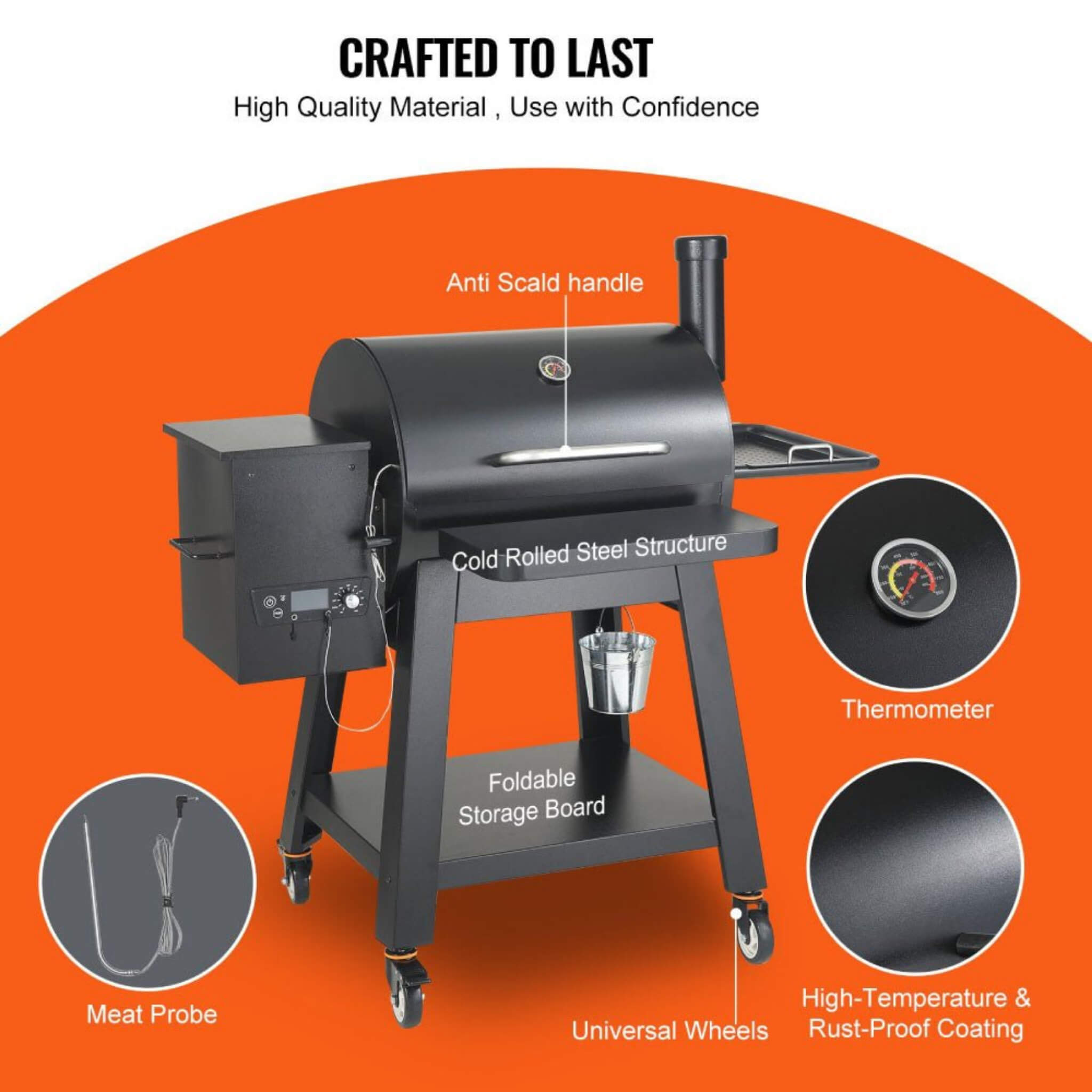 53" Heavy-Duty Portable Wood Pellet BBQ Grill With Cart (SAK93641)