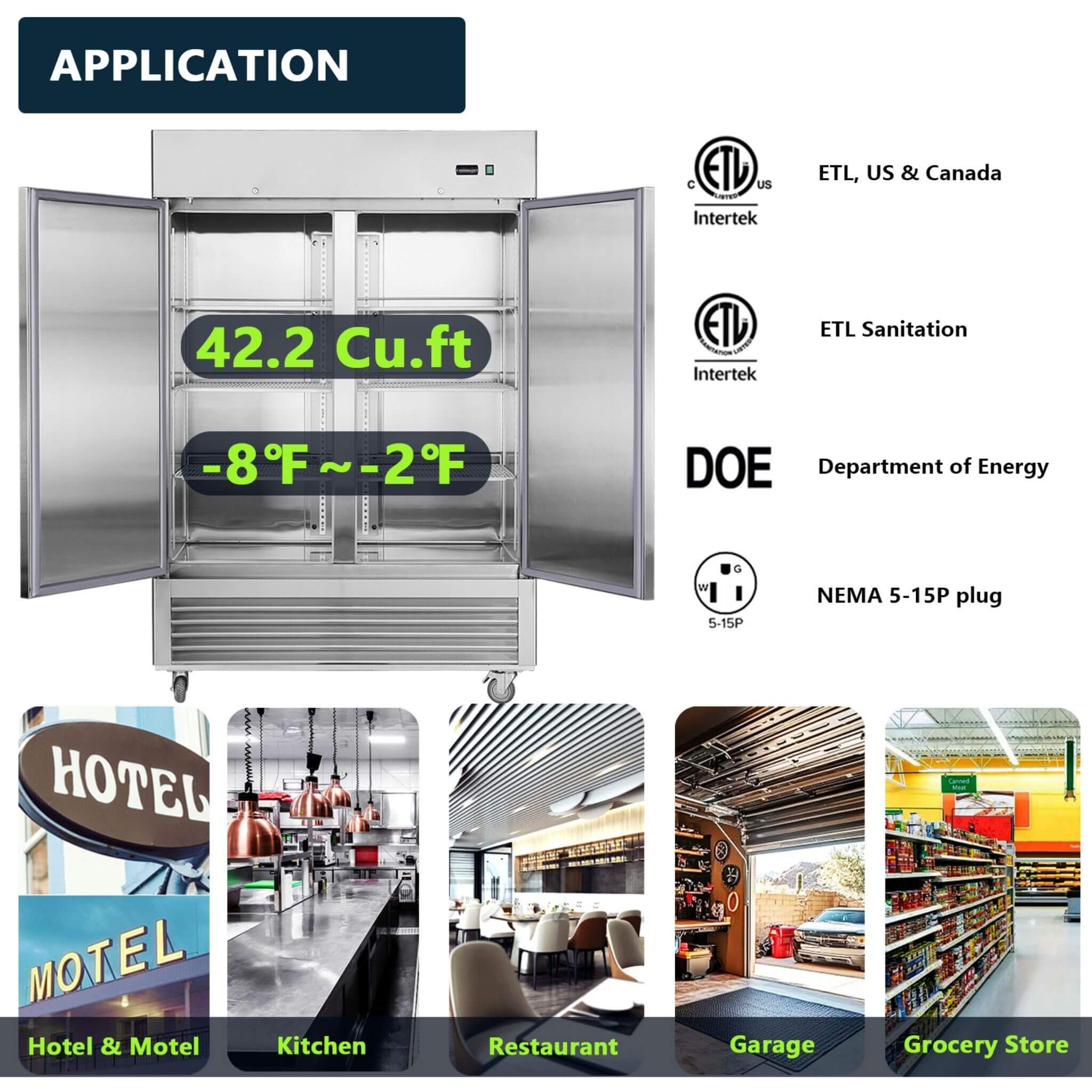 54-Inch 42.2 Cu.Ft Commercial Stainless Steel 2-Section Upright Reach-In Freezer (SAK35148)