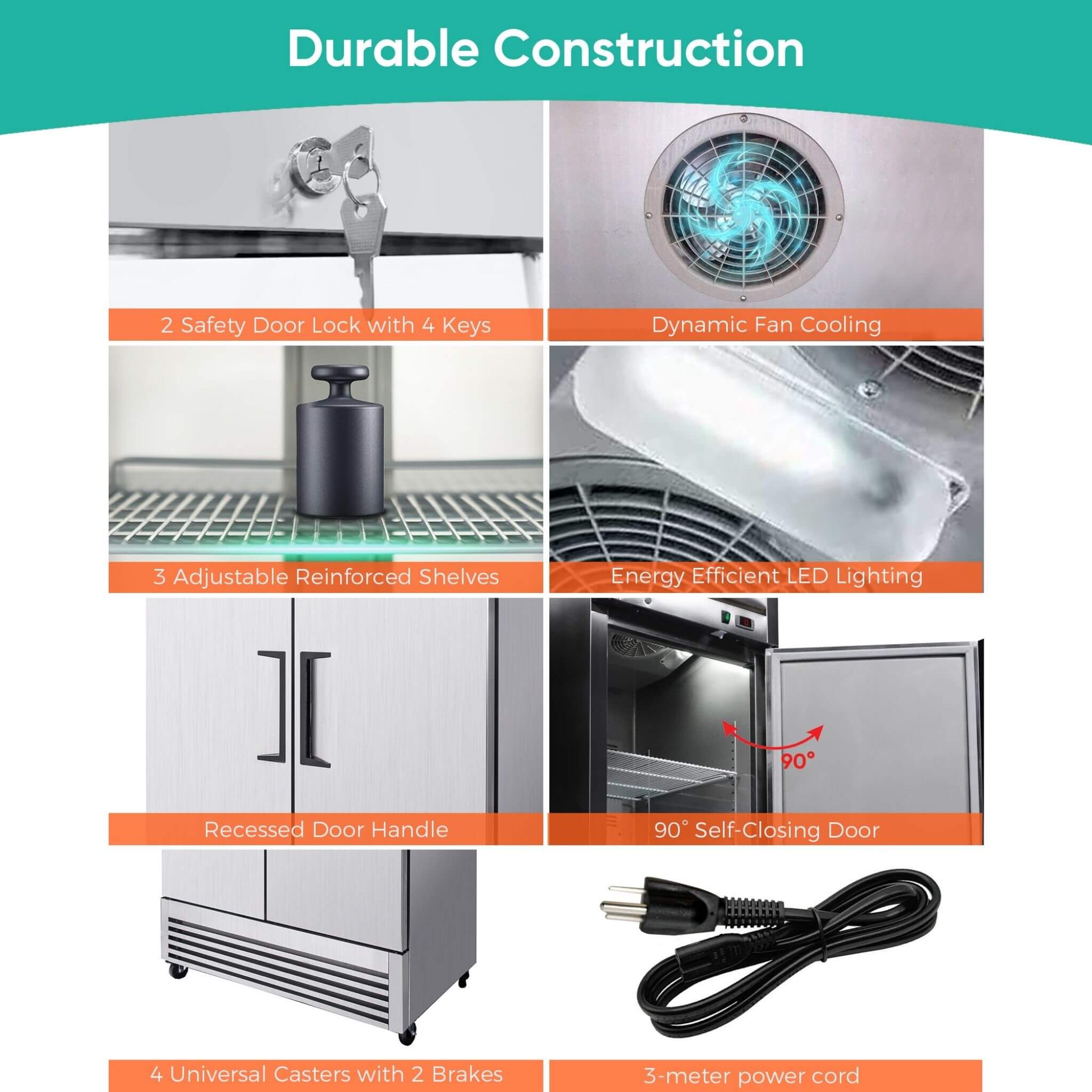 54-Inch 49 Cu.Ft Commercial 6-Shelves Stainless Steel Reach-In Freezer (SAK10247)