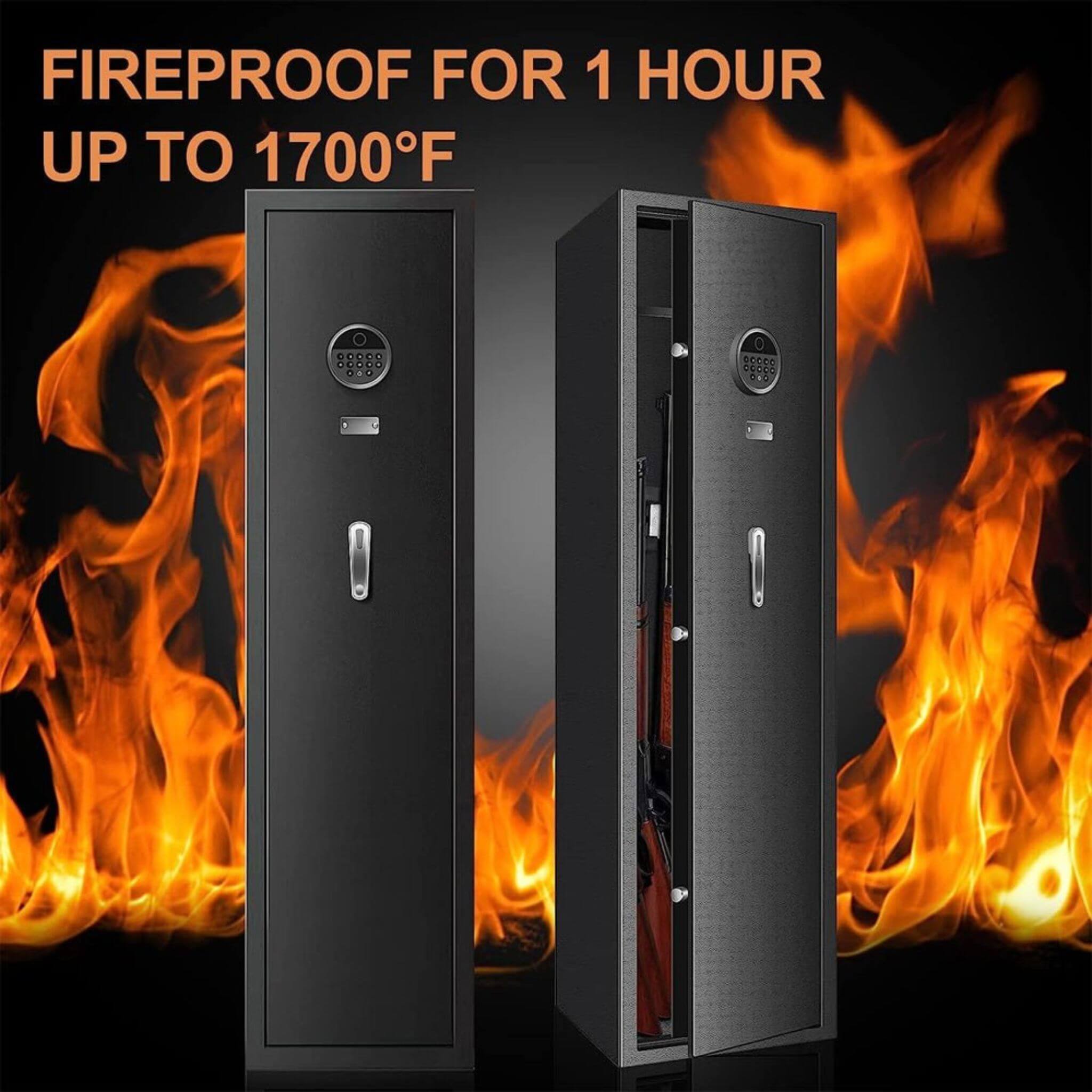 57" Heavy-Duty Anti-Theft Fireproof Biometric Gun Rifle Pistol Safe For Home, 11-12 Guns (SAK53816)