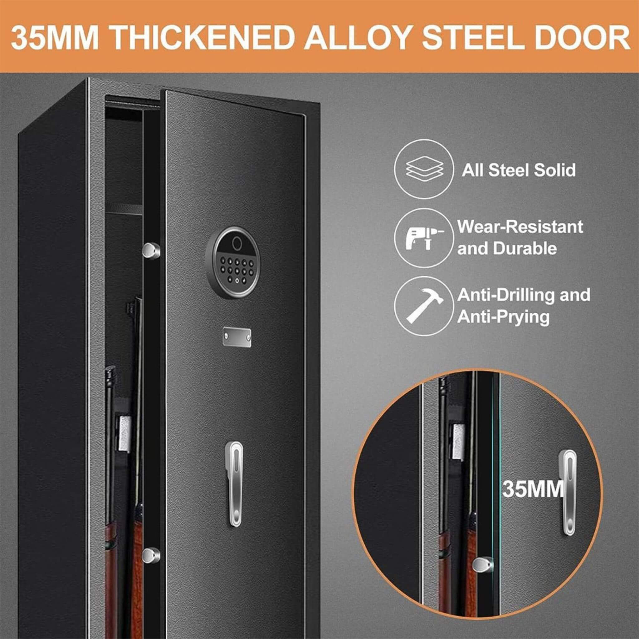 57" Heavy-Duty Anti-Theft Fireproof Biometric Gun Rifle Pistol Safe For Home, 11-12 Guns (SAK53816)