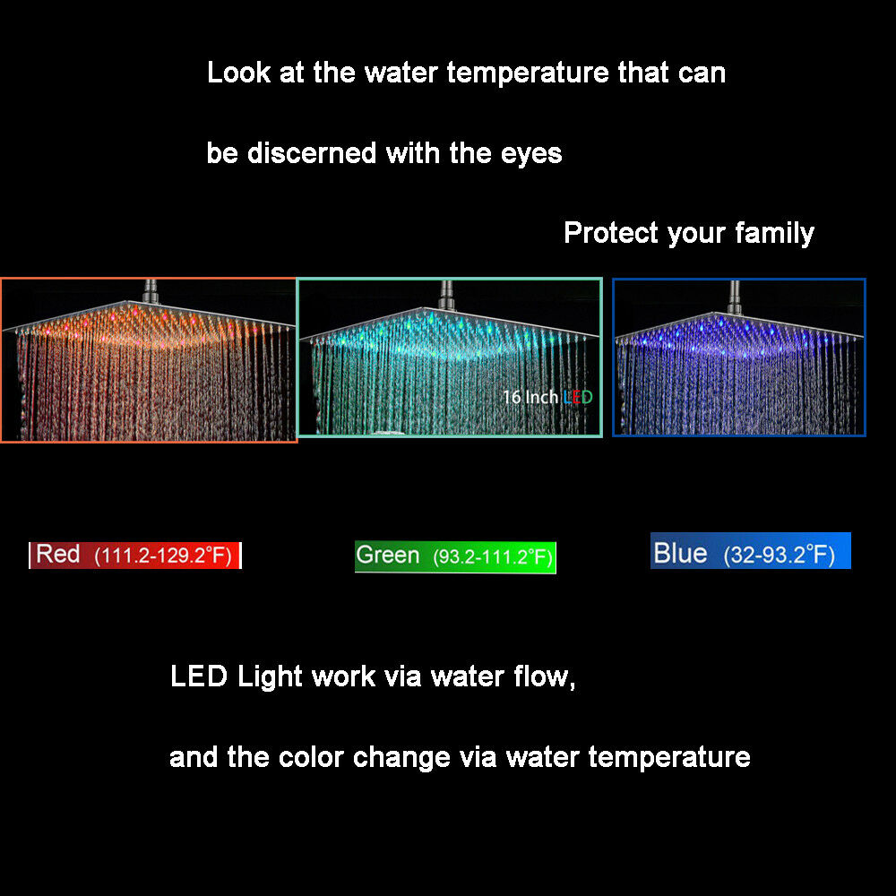 20'' or 24'' Ceiling-Mounted Chrome Rainfall Shower Faucet - Two-Way Functionality with Hand Shower & 3-Color LED System