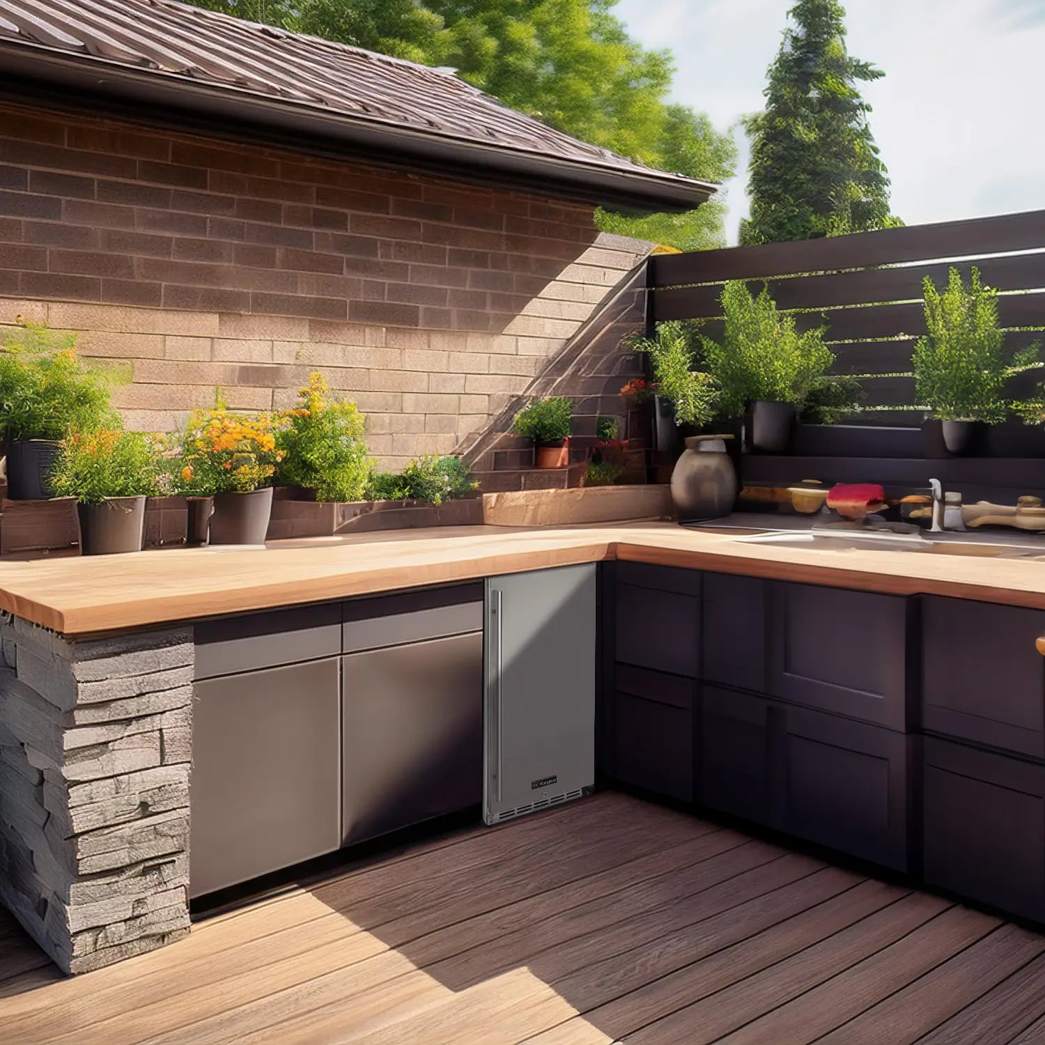 Kegco 15" Wide Outdoor Built-In Commercial Beverage Center Refrigerator- Solid Door