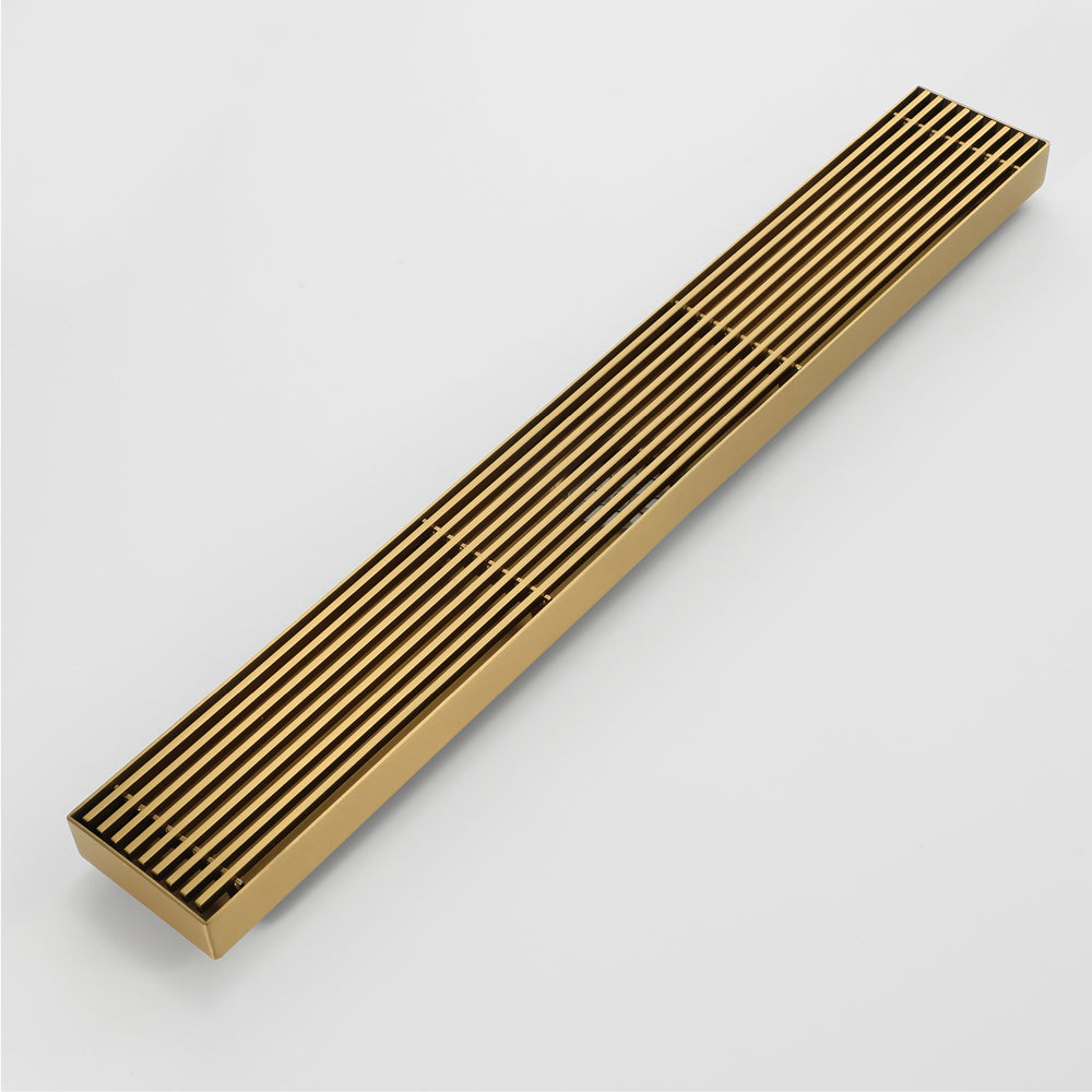 Brushed gold Linear shower drain stainless steel material 35.4 inch with grid cover with hair strainer and adjustment feet