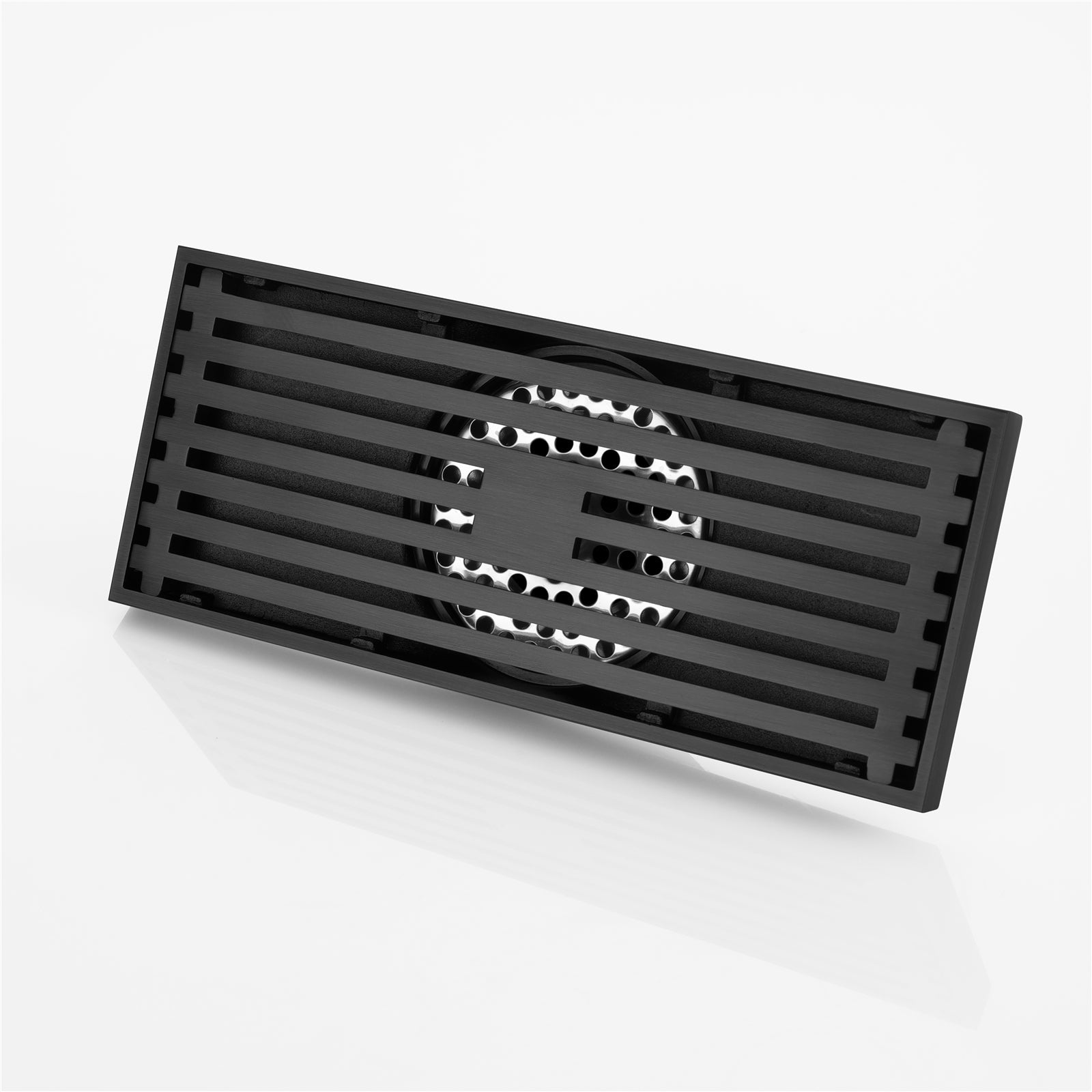 8 Inch Shower Linear Matte black Drain Rectangular Floor Drain with Accessories Square Hole Pattern Cover Grate Removable Matte Black Brass
