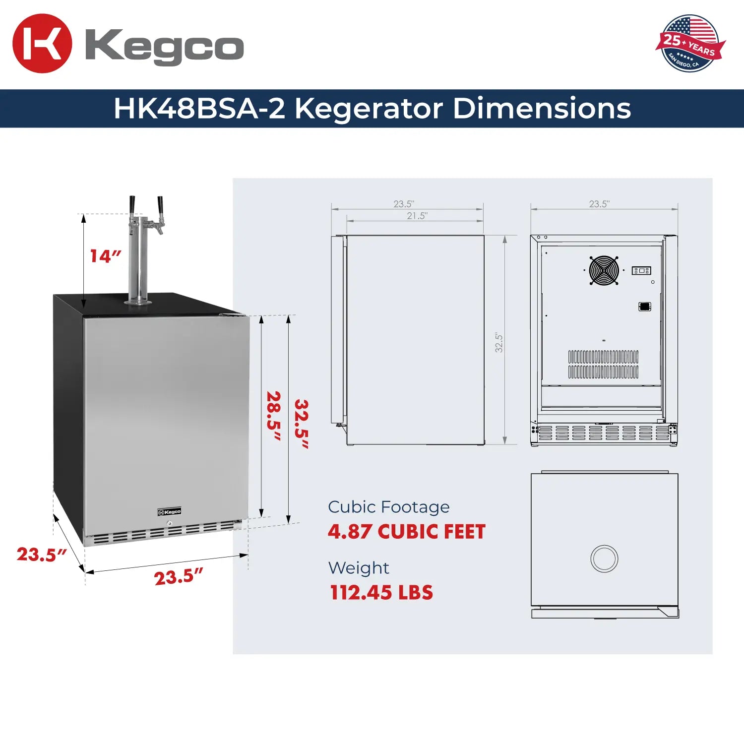 Kegco 24" Wide Dual Tap Stainless Steel Right Hinge Built-in ADA Kegerator with Kit