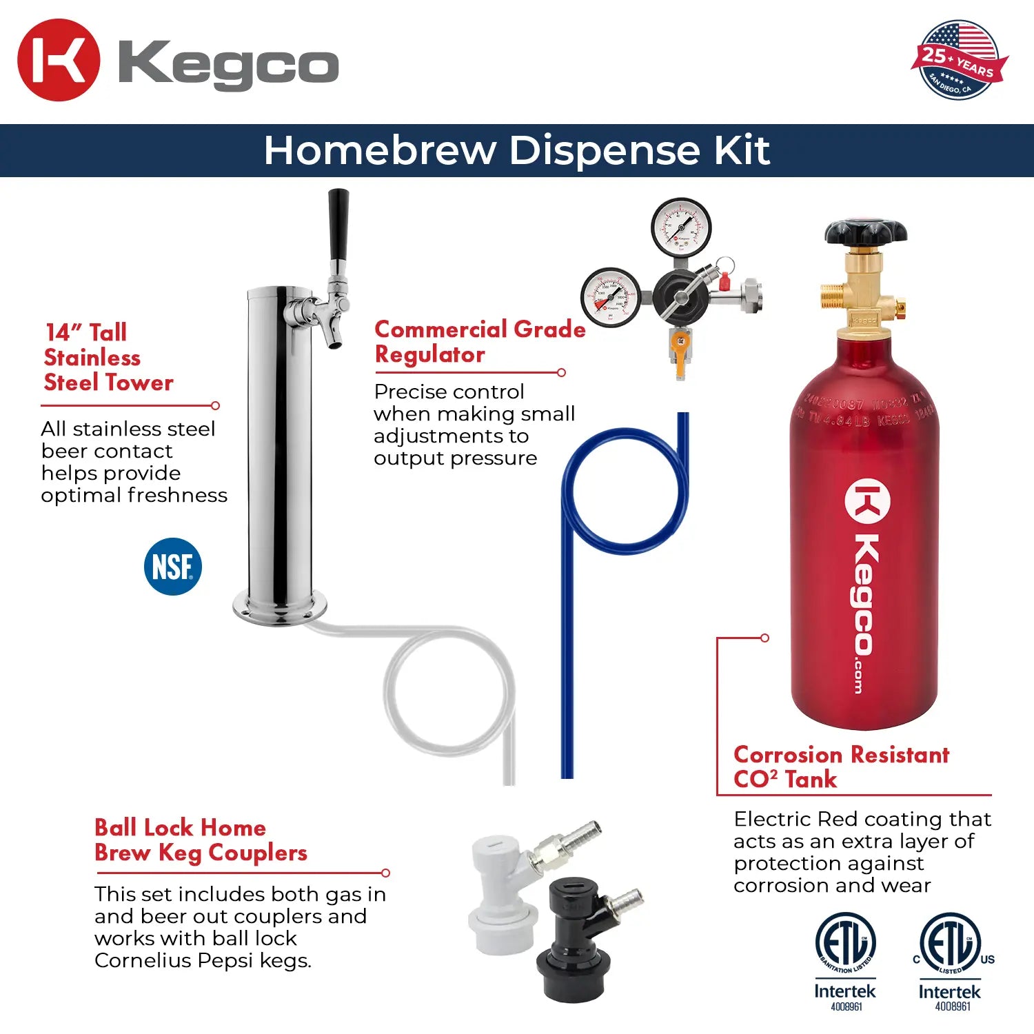 Kegco 24" Wide Homebrew Single Tap All Stainless Steel Built-In Right Hinge Kegerator-Outdoor