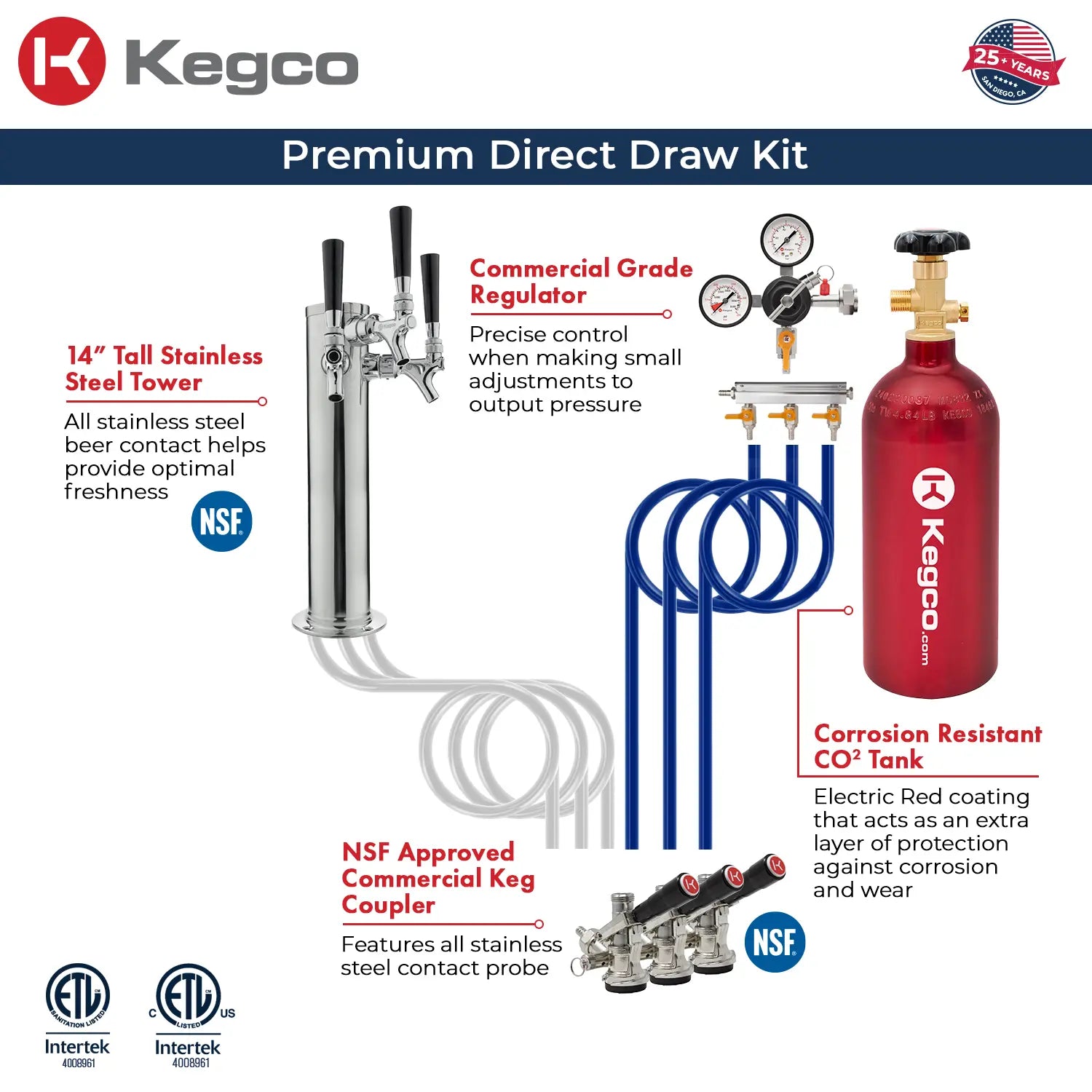 Kegco 24" Wide Triple Tap All Stainless Steel Built-In Right Hinge Kegerator with Kit-Outdoor