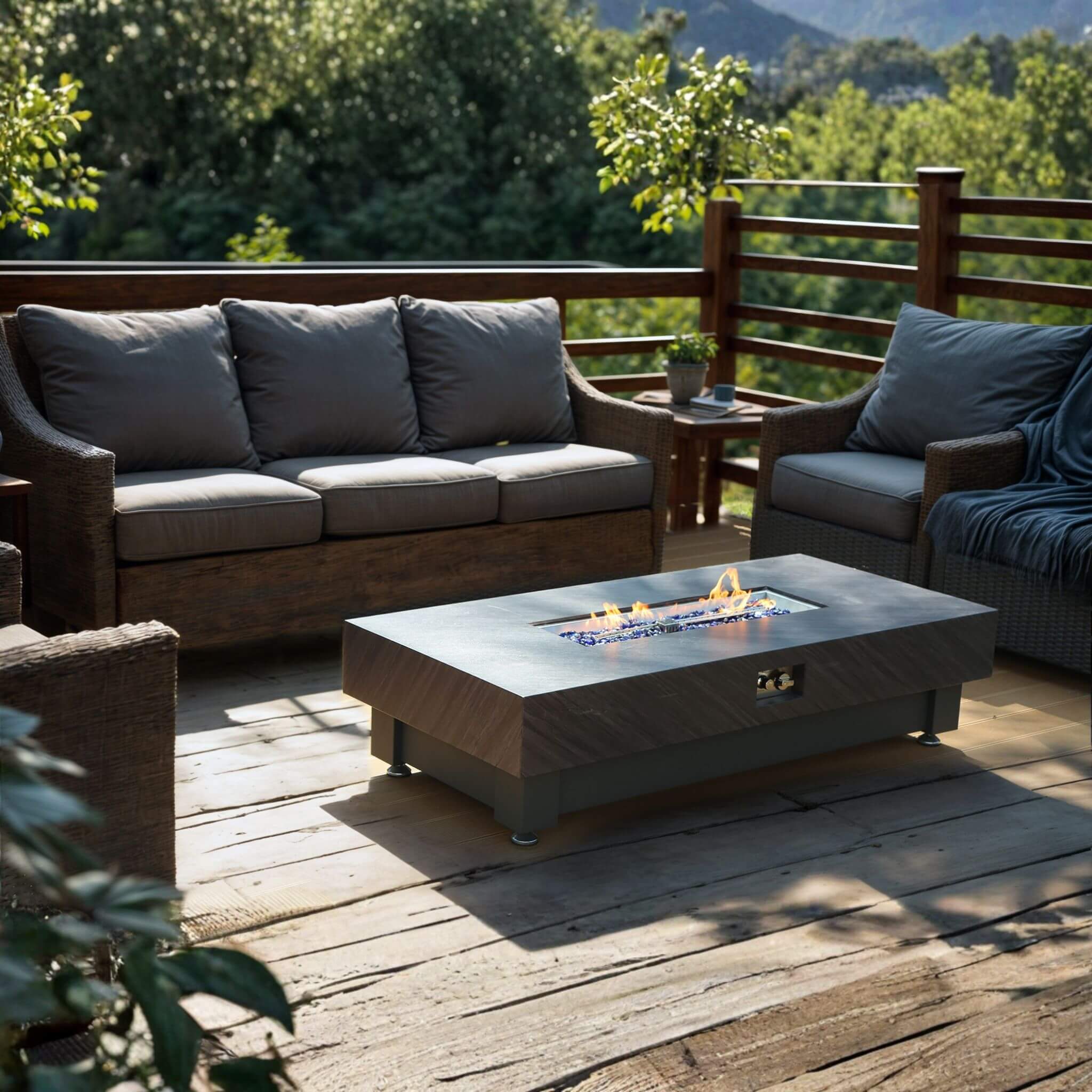 Alora Premium 60-Inch Rectangular Outdoor Modern Propane Fire Pit Table With Rain Cover (SAK91273)