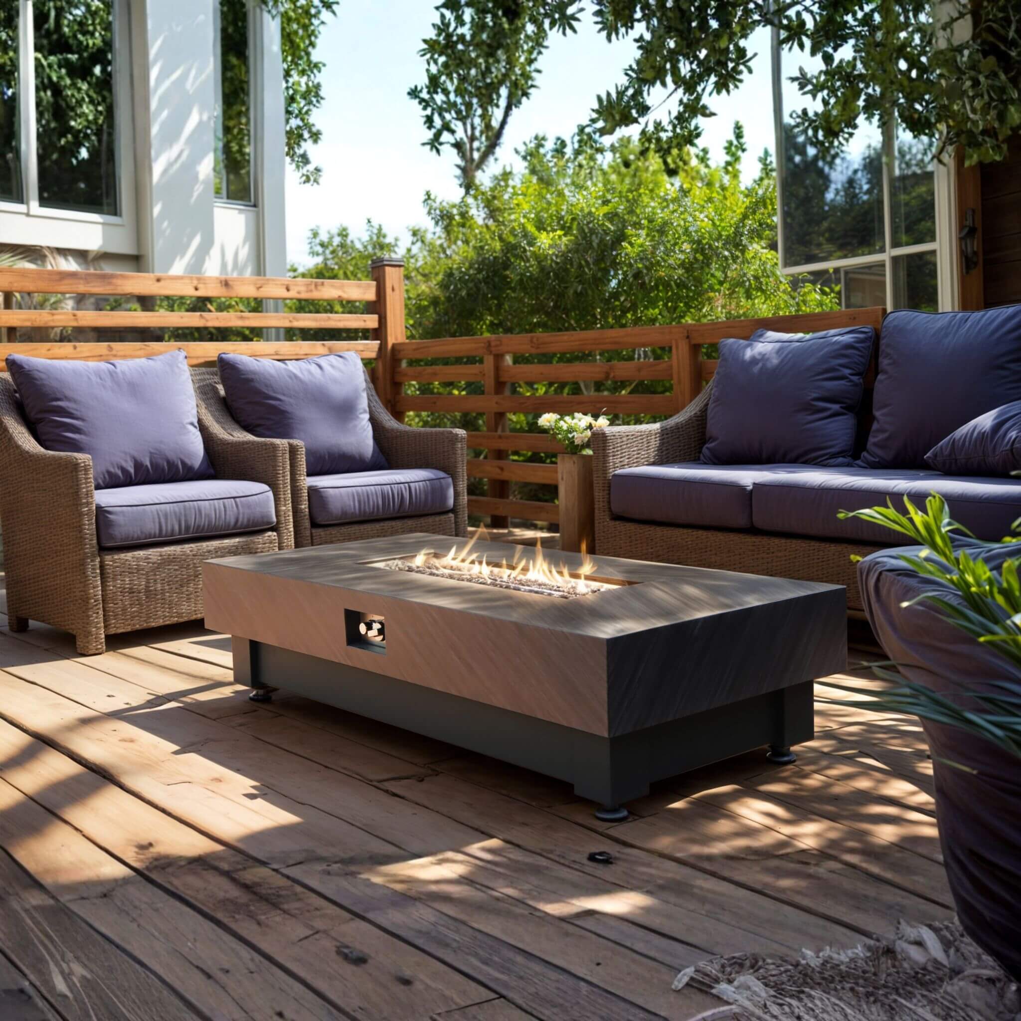 Alora Premium 60-Inch Rectangular Outdoor Modern Propane Fire Pit Table With Rain Cover (SAK91273)