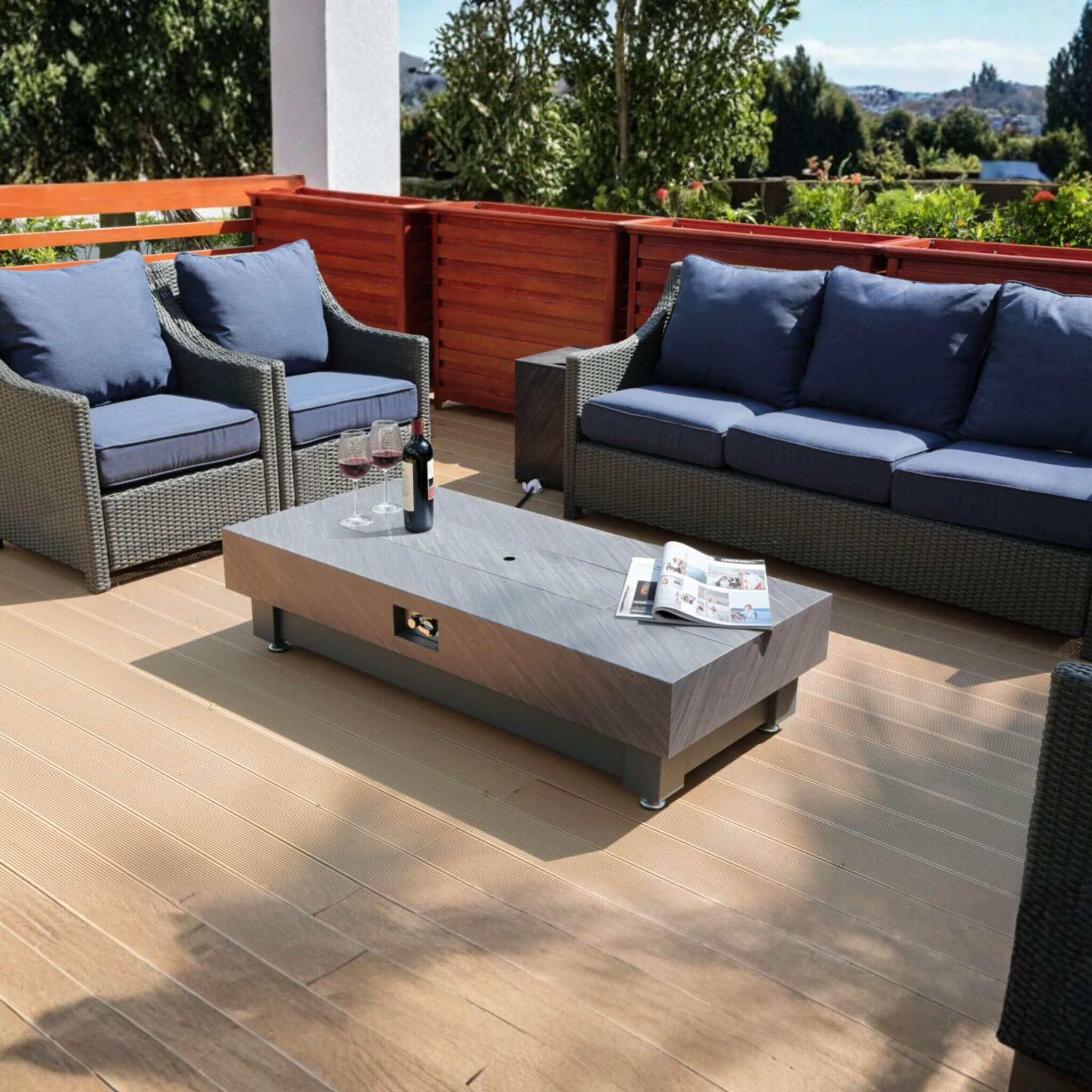 Alora Premium 60-Inch Rectangular Outdoor Modern Propane Fire Pit Table With Rain Cover (SAK91273)