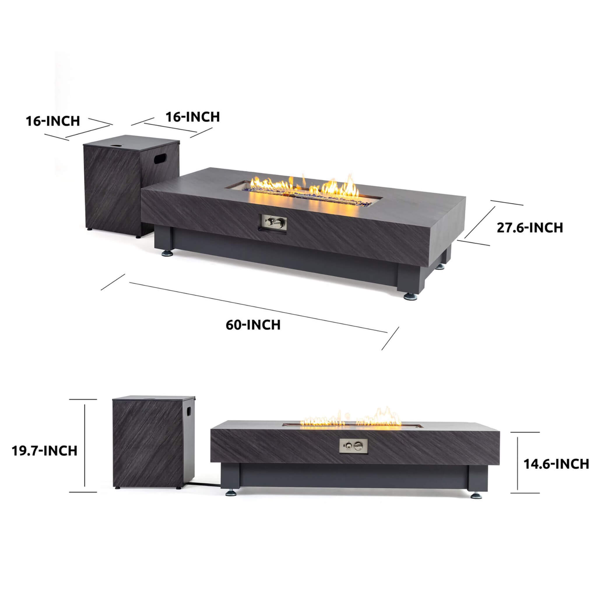 Alora Premium 60-Inch Rectangular Outdoor Modern Propane Fire Pit Table With Rain Cover (SAK91273)