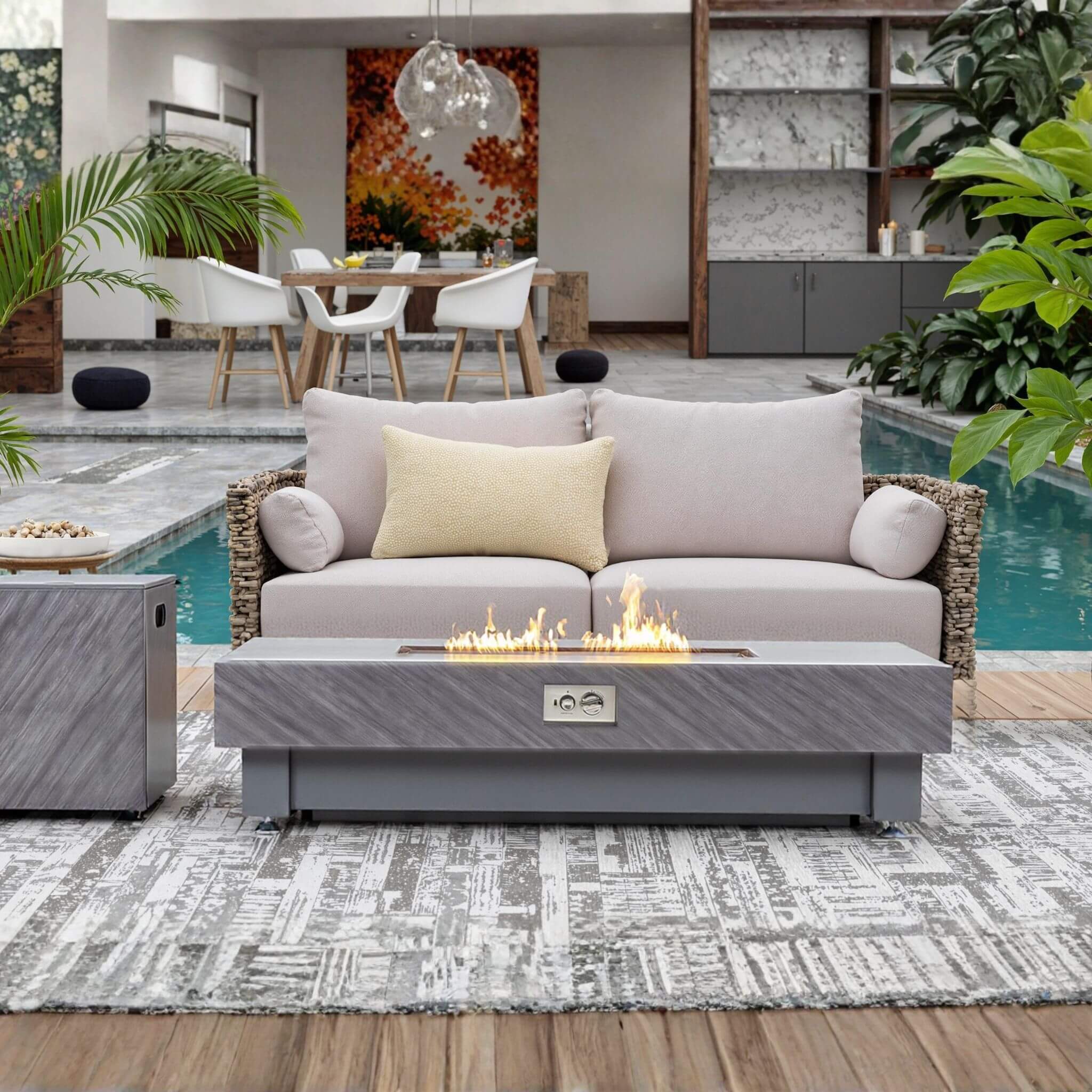 Alora Premium 60-Inch Rectangular Outdoor Modern Propane Fire Pit Table With Rain Cover (SAK91273)