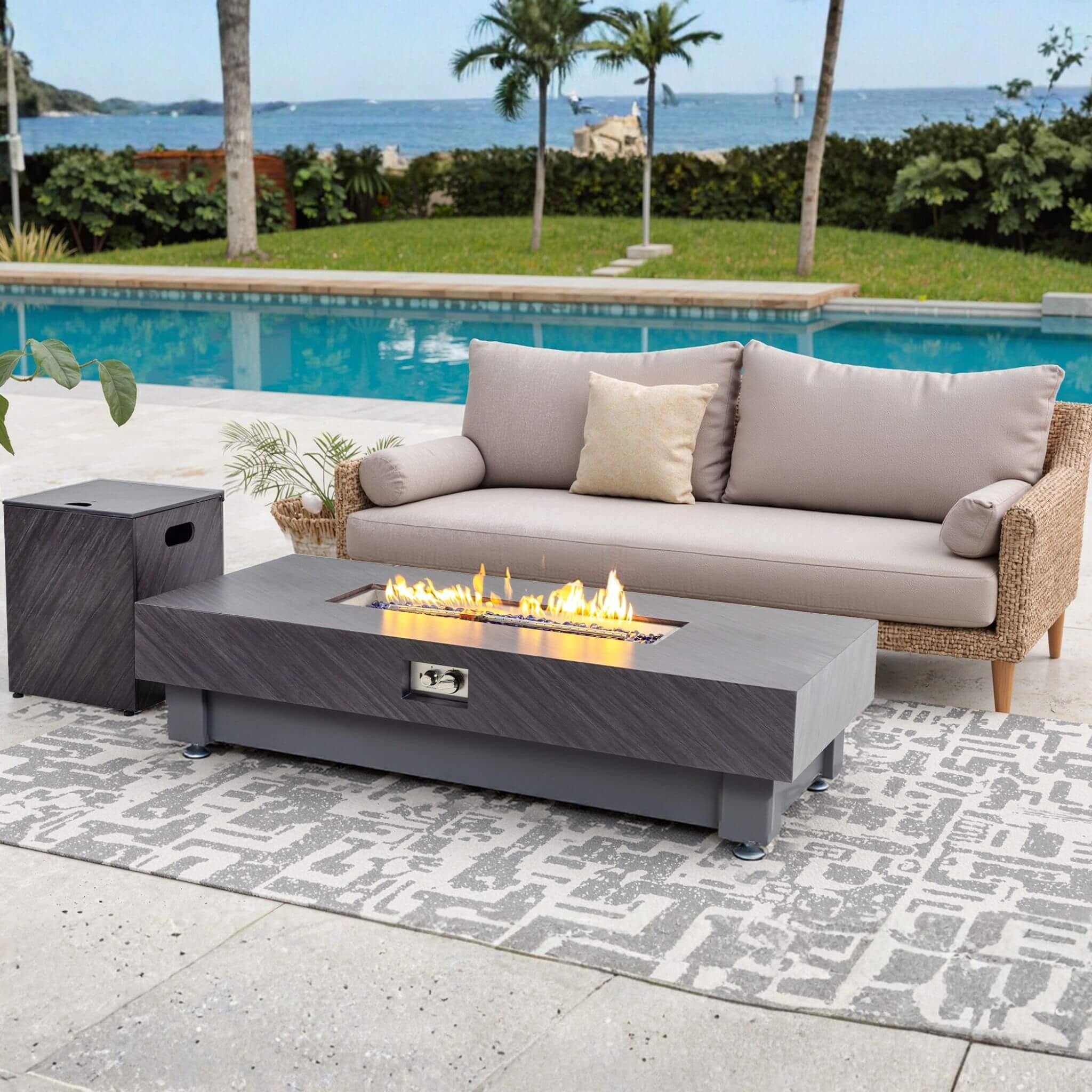 Alora Premium 60-Inch Rectangular Outdoor Modern Propane Fire Pit Table With Rain Cover (SAK91273)
