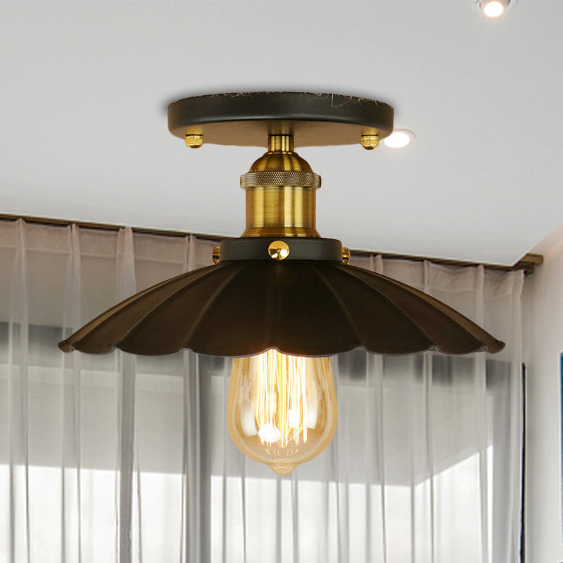 Industrial Charm Meets Modern Function: Black Scalloped Edge Semi-Flush Mount Light