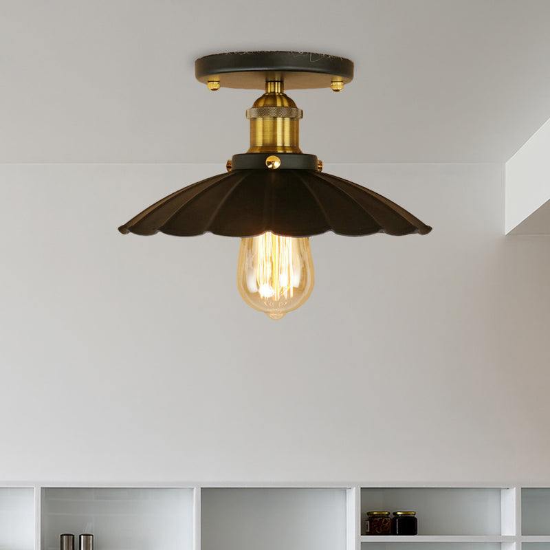 Industrial Charm Meets Modern Function: Black Scalloped Edge Semi-Flush Mount Light