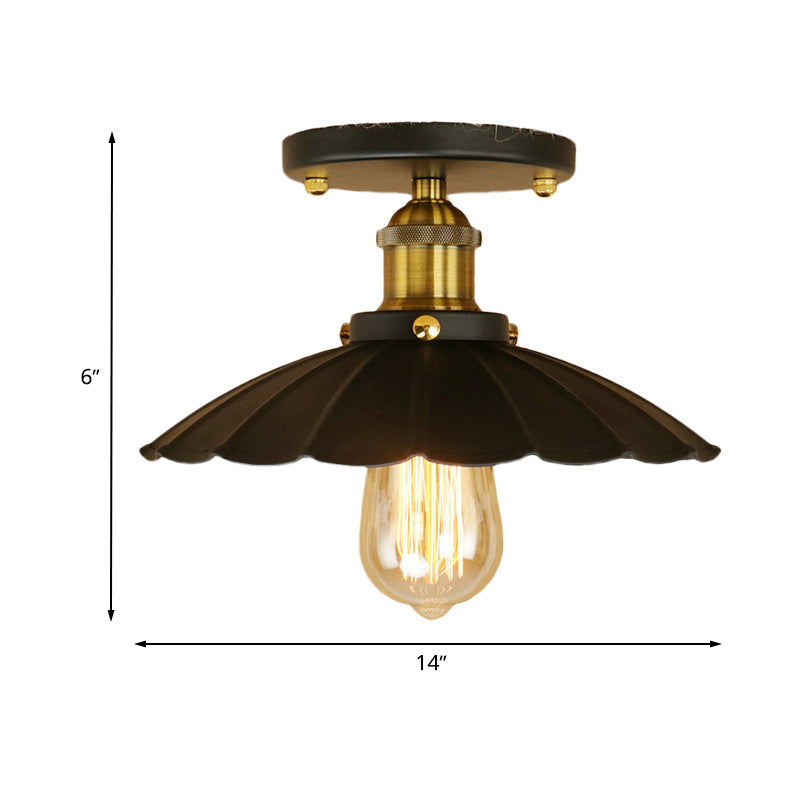 Industrial Charm Meets Modern Function: Black Scalloped Edge Semi-Flush Mount Light