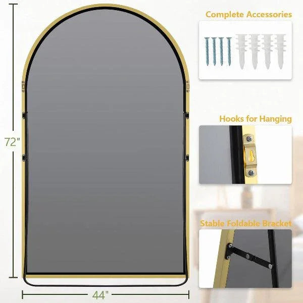 MELOMOIR Arched Full Length Mirror, Oversized Floor Mirror Freestanding, Large Full Body Mirror for Bedroom Living Room, Gold Mirror Full Length with Tempered Glass, Wall Mirror Full Length