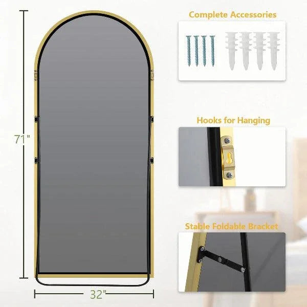 MELOMOIR Large Arched Mirror - Full Length, Extra Large Floor Mirror for Bedroom, Living Room, Gym - Hanging or Leaning - Gold Frame