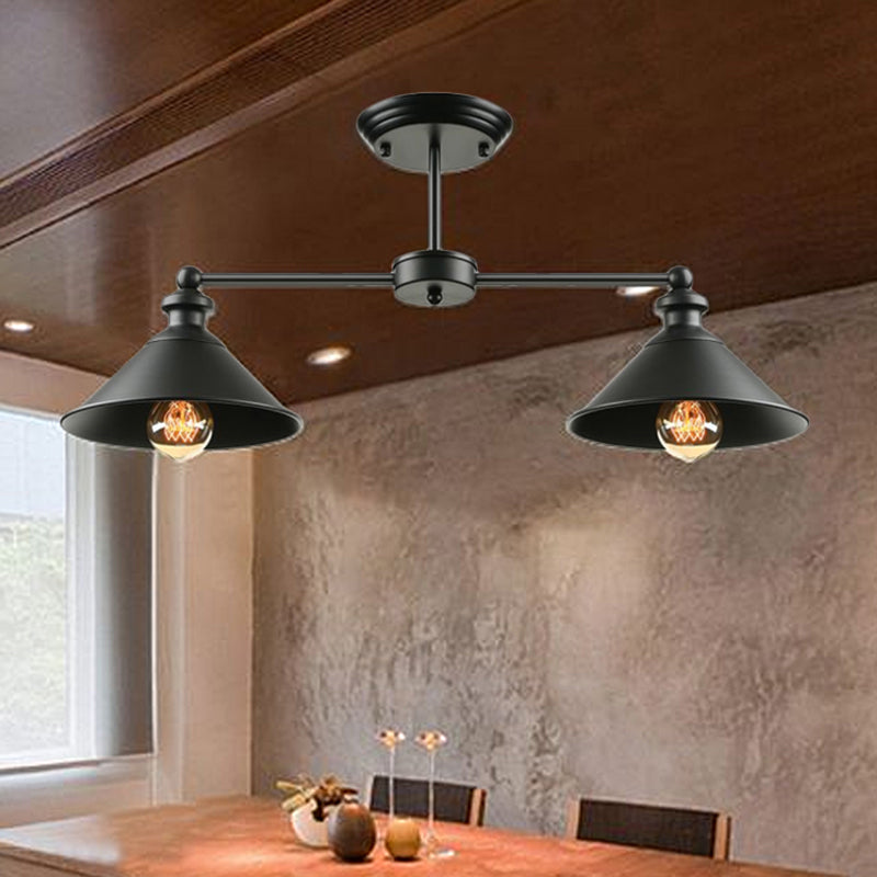 Jackson - Industrial Double Conic Semi-Flush Mount Ceiling Light (2-Light, Black)