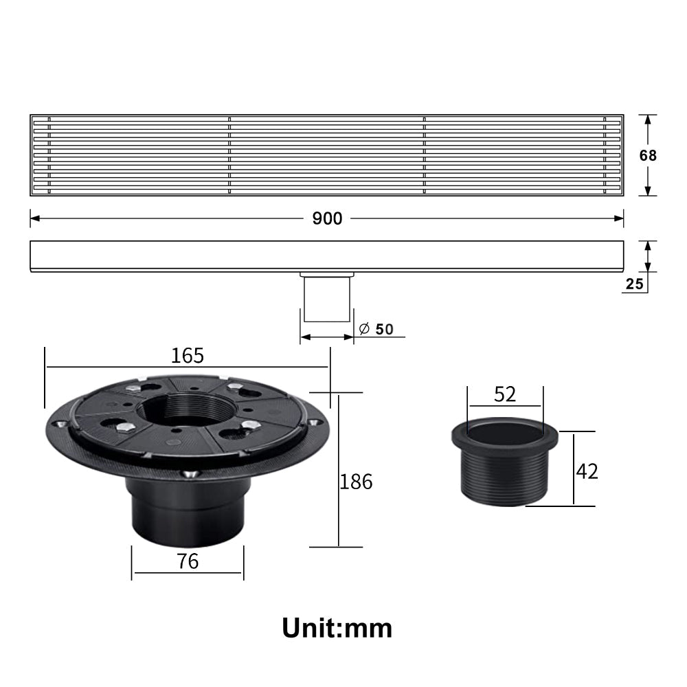 Brushed Nickel Linear shower drain stainless steel material 35.4 inch with grid cover with hair strainer and adjustment feet