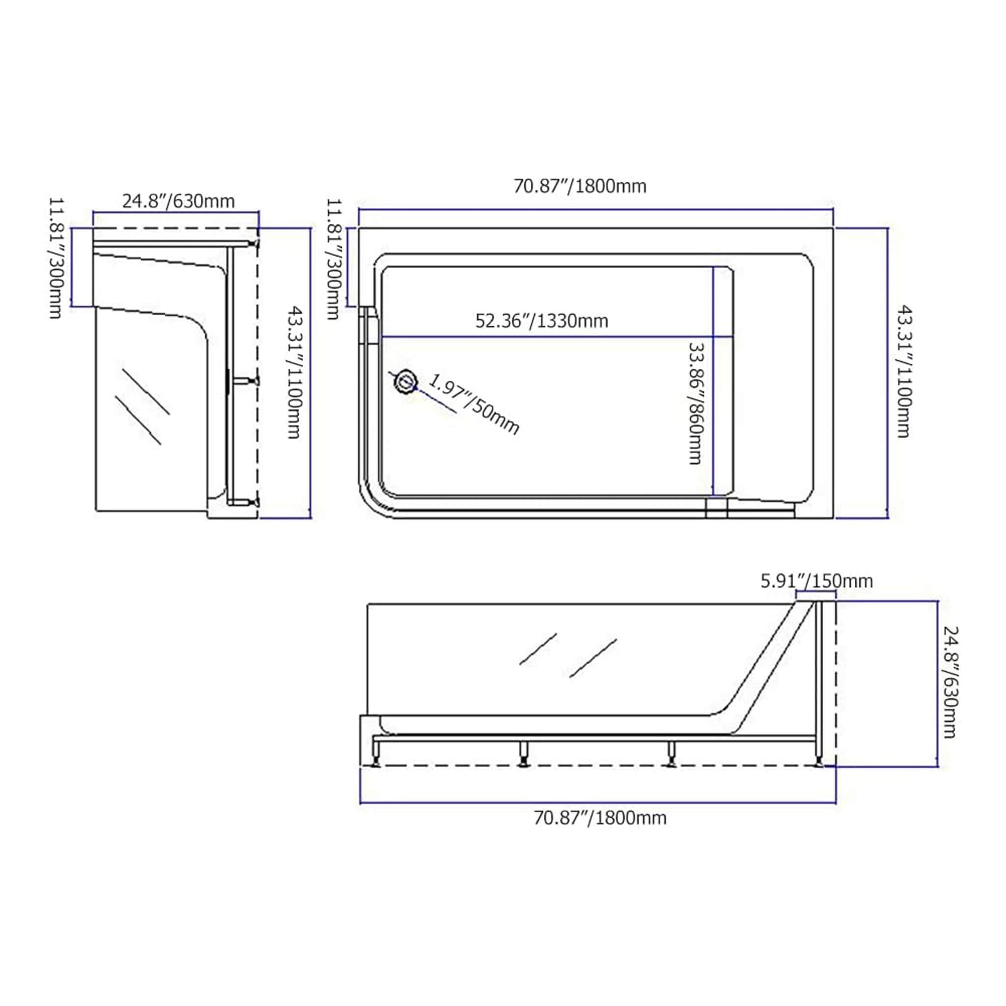 Alora 71-Inch Luxury 2-Person Acrylic Whirlpool Tub With LED Lights Jets And Faucet (SAK91752)