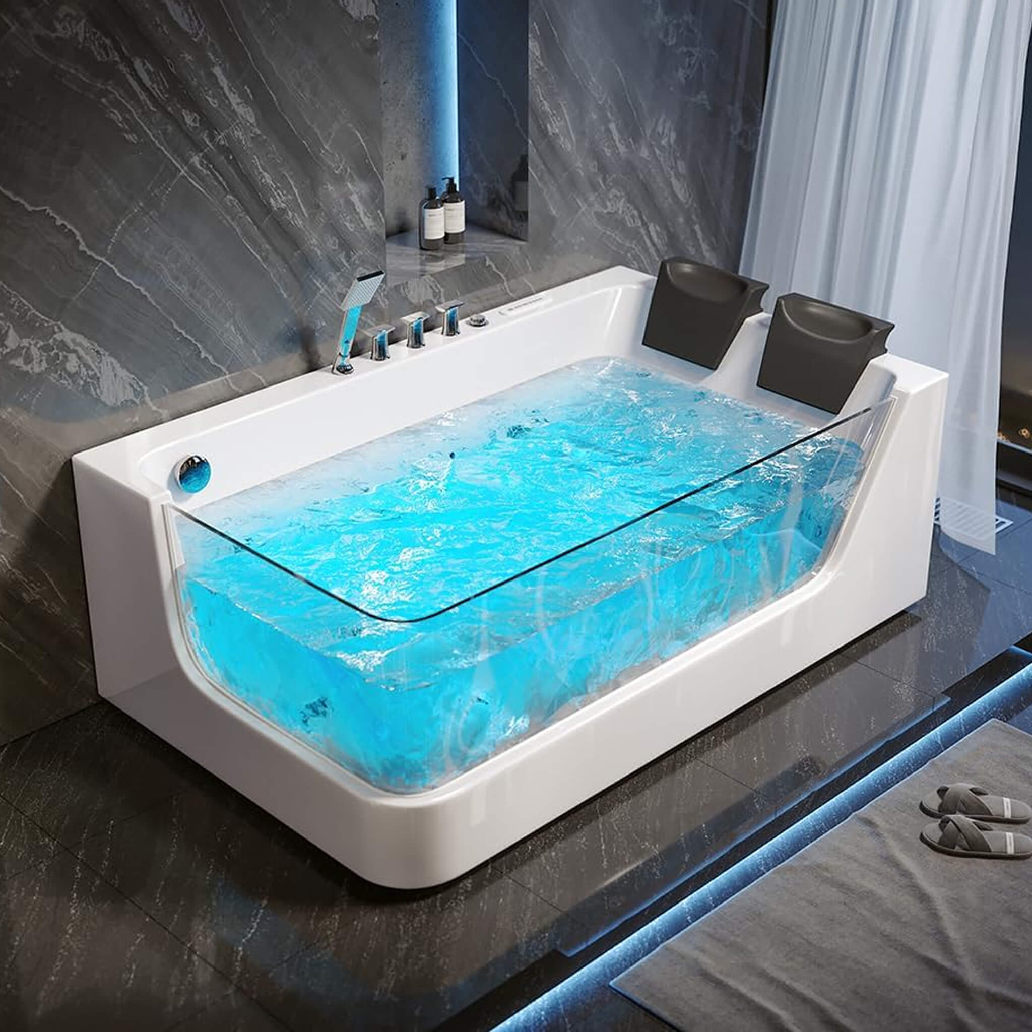 Alora 71-Inch Luxury 2-Person Acrylic Whirlpool Tub With LED Lights Jets And Faucet (SAK91752)