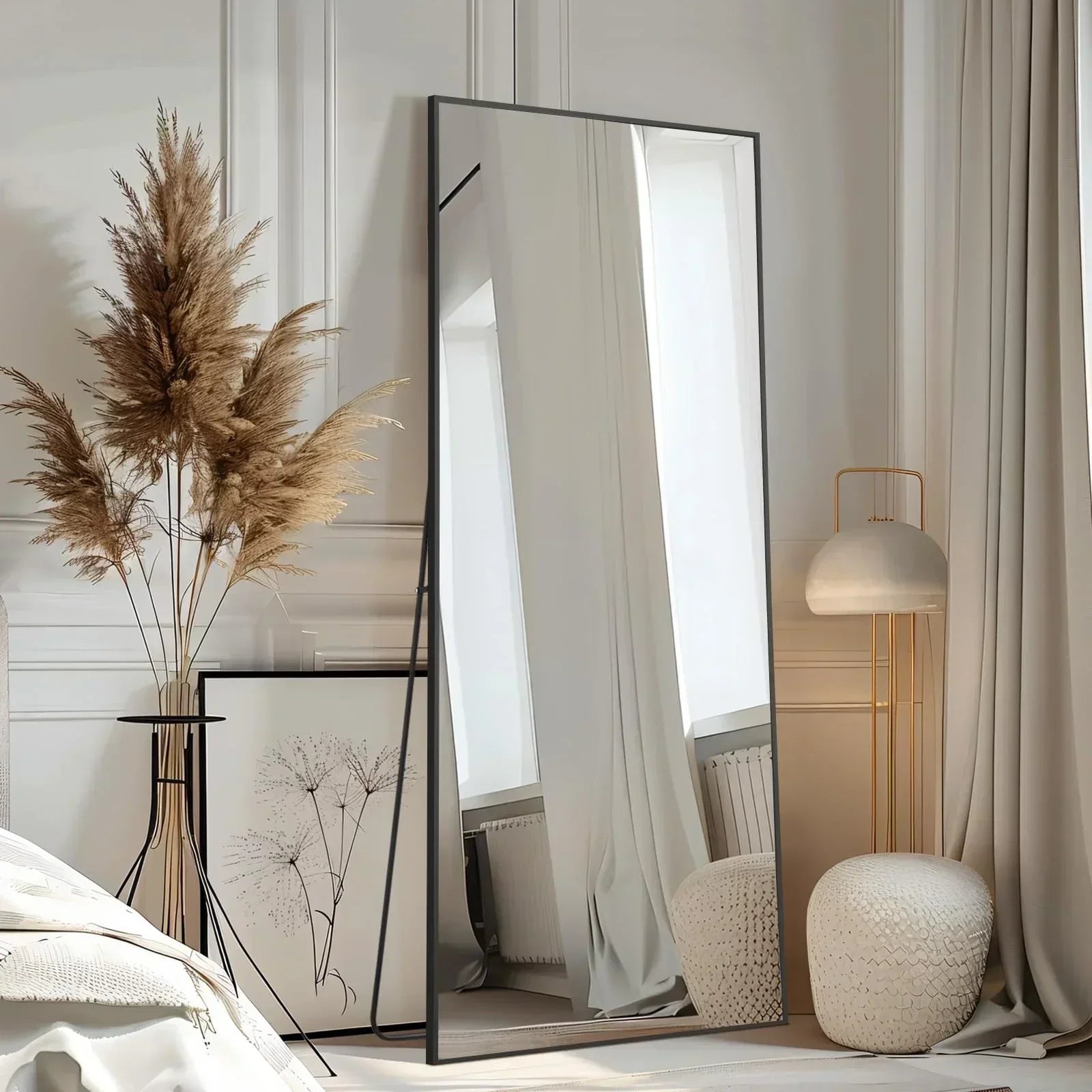 MELOMOIR Oversized Floor Mirror Freestanding, Full Length Mirror for Bedroom Living Room Dressing Room Gym Yoga Hair Salon, Black Arched Mirror Full Length with Shatterproof Tempered Glass