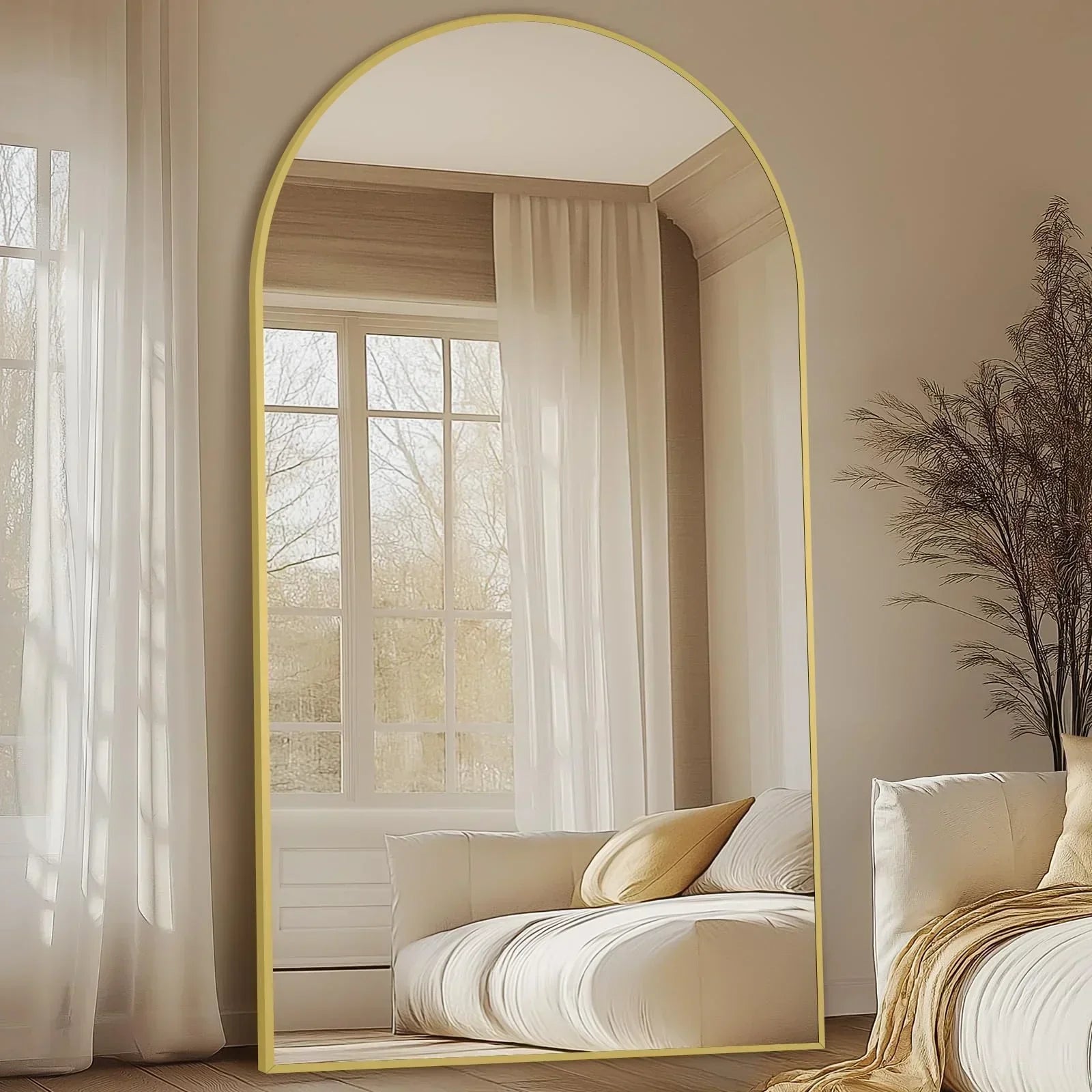 MELOMOIR Oversized Floor Mirror Freestanding, Full Length Mirror for Bedroom Living Room Dressing Room Gym Yoga Hair Salon, Black Arched Mirror Full Length with Shatterproof Tempered Glass