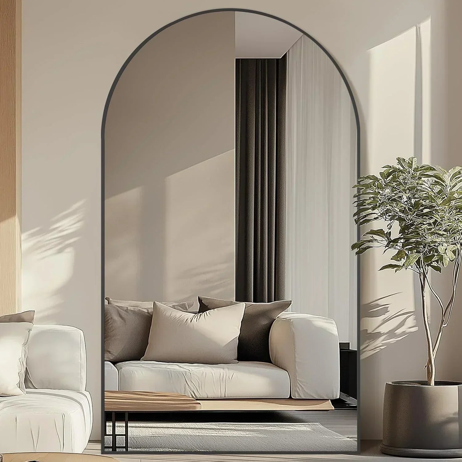 MELOMOIR Oversized Floor Mirror Freestanding, Full Length Mirror for Bedroom Living Room Dressing Room Gym Yoga Hair Salon, Black Arched Mirror Full Length with Shatterproof Tempered Glass