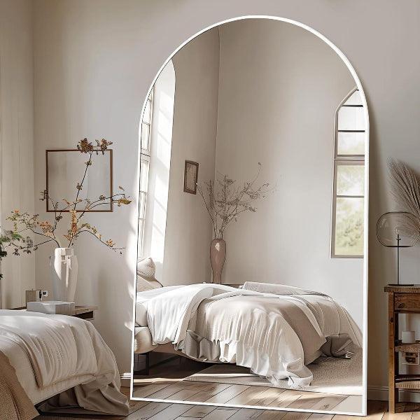 MELOMOIR Oversized Floor Mirror, Free Standing Leaning or Hanging, Suitable for Bedroom Living Room Home Gym Cloakroom, Thin Aluminum Frame, Tempered Glass, White