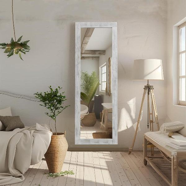 MELOMOIR Rustic Farmhouse Full Length Mirror, Wood Floor Mirror, Free Standing, Long for Bedroom, Living Room, Cloakroom, Weathering White