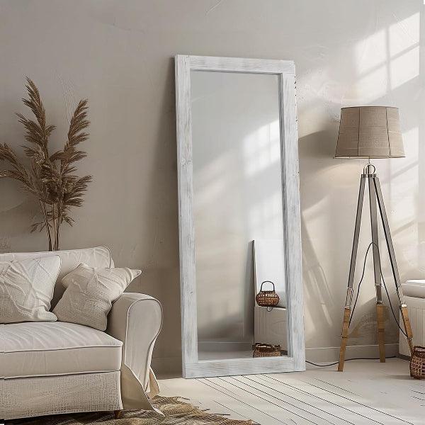 MELOMOIR Rustic Farmhouse Full Length Mirror, Wood Floor Mirror, Free Standing, Long for Bedroom, Living Room, Cloakroom, Weathering White