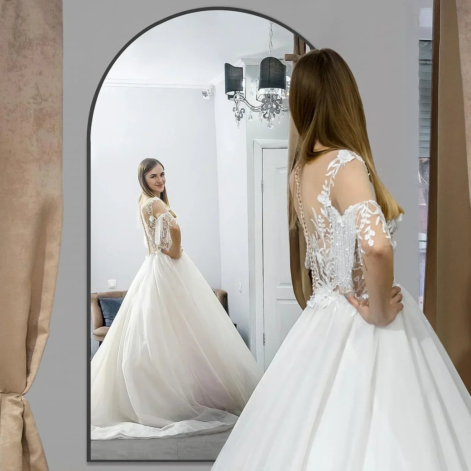 MELOMOIR Oversized Floor Mirror Freestanding, Full Length Mirror for Bedroom Living Room Dressing Room Gym Yoga Hair Salon, Black Arched Mirror Full Length with Shatterproof Tempered Glass