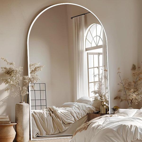 MELOMOIR Oversized Floor Mirror, Free Standing Leaning or Hanging, Suitable for Bedroom Living Room Home Gym Cloakroom, Thin Aluminum Frame, Tempered Glass, White