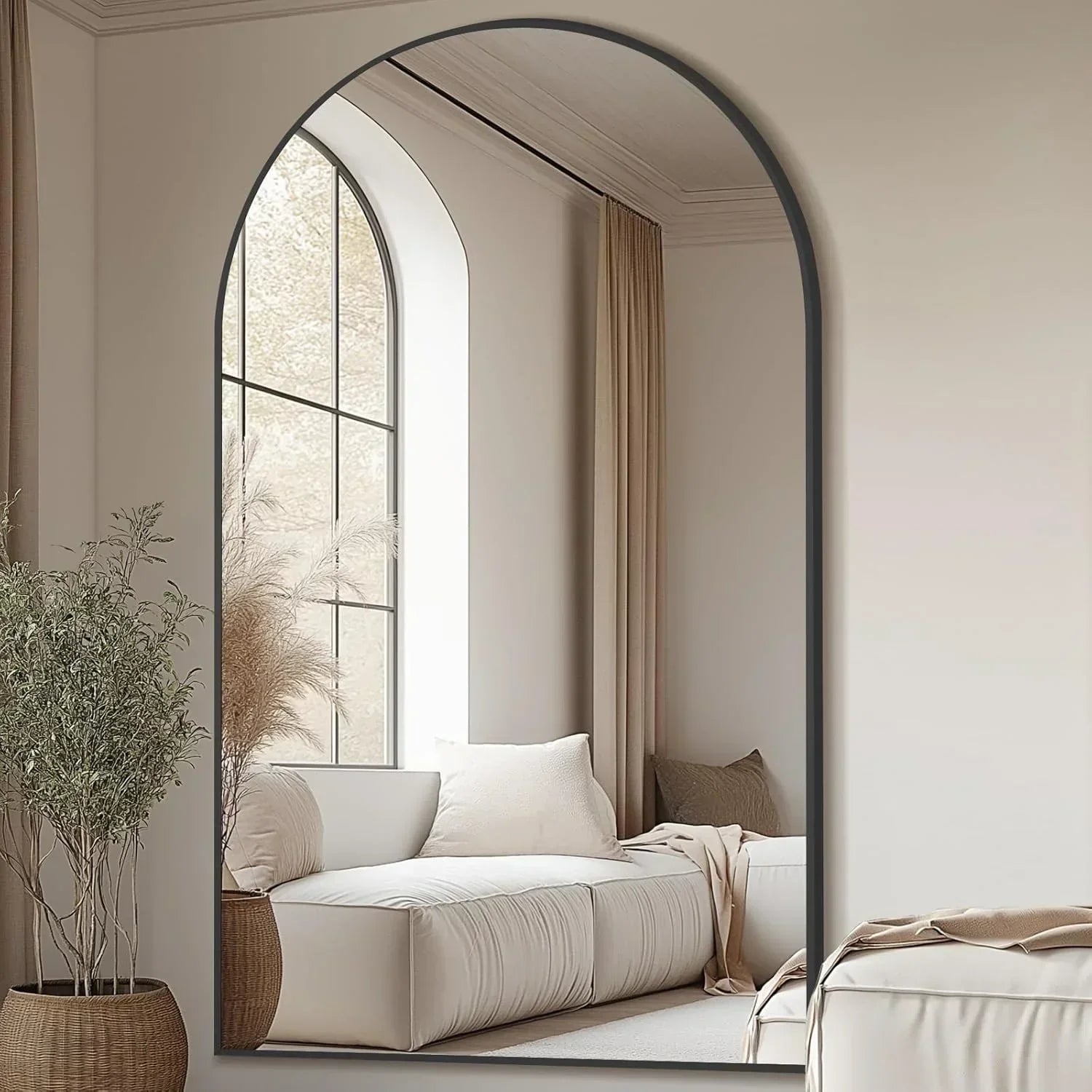 MELOMOIR Oversized Floor Mirror Freestanding, Full Length Mirror for Bedroom Living Room Dressing Room Gym Yoga Hair Salon, Black Arched Mirror Full Length with Shatterproof Tempered Glass